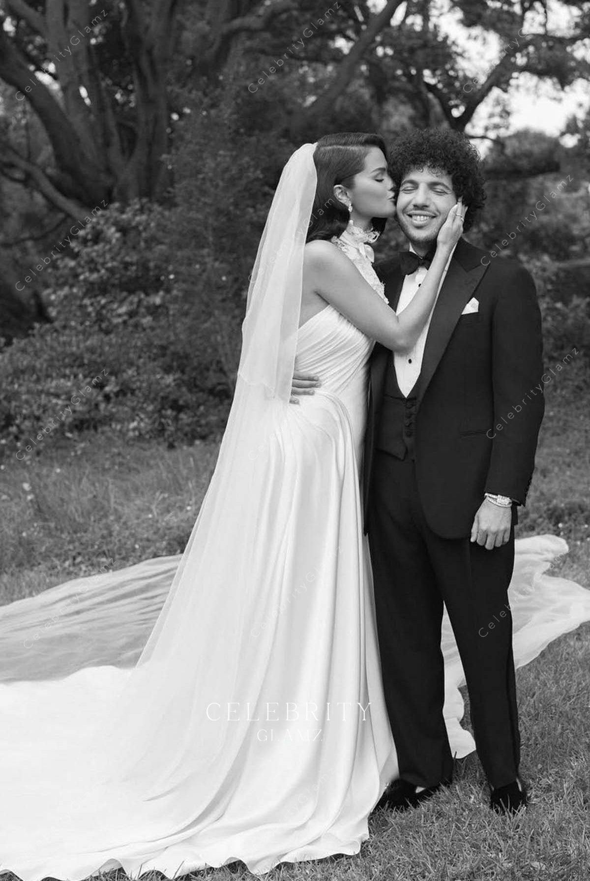 Selena Gomez pleated 2025 a line wedding dress