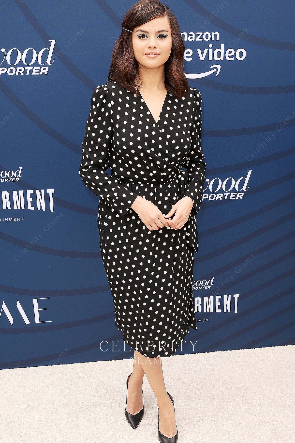 Selena Gomez polka dot v neck dress 2019 the Hollywood reporter's empowerment