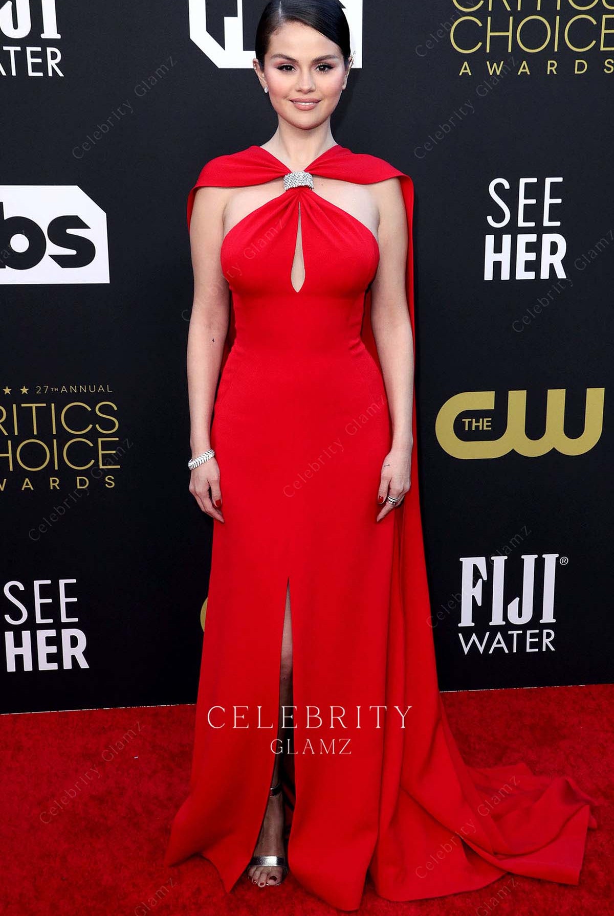 Selena Gomez red slit prom dress 2022 critics choice awards