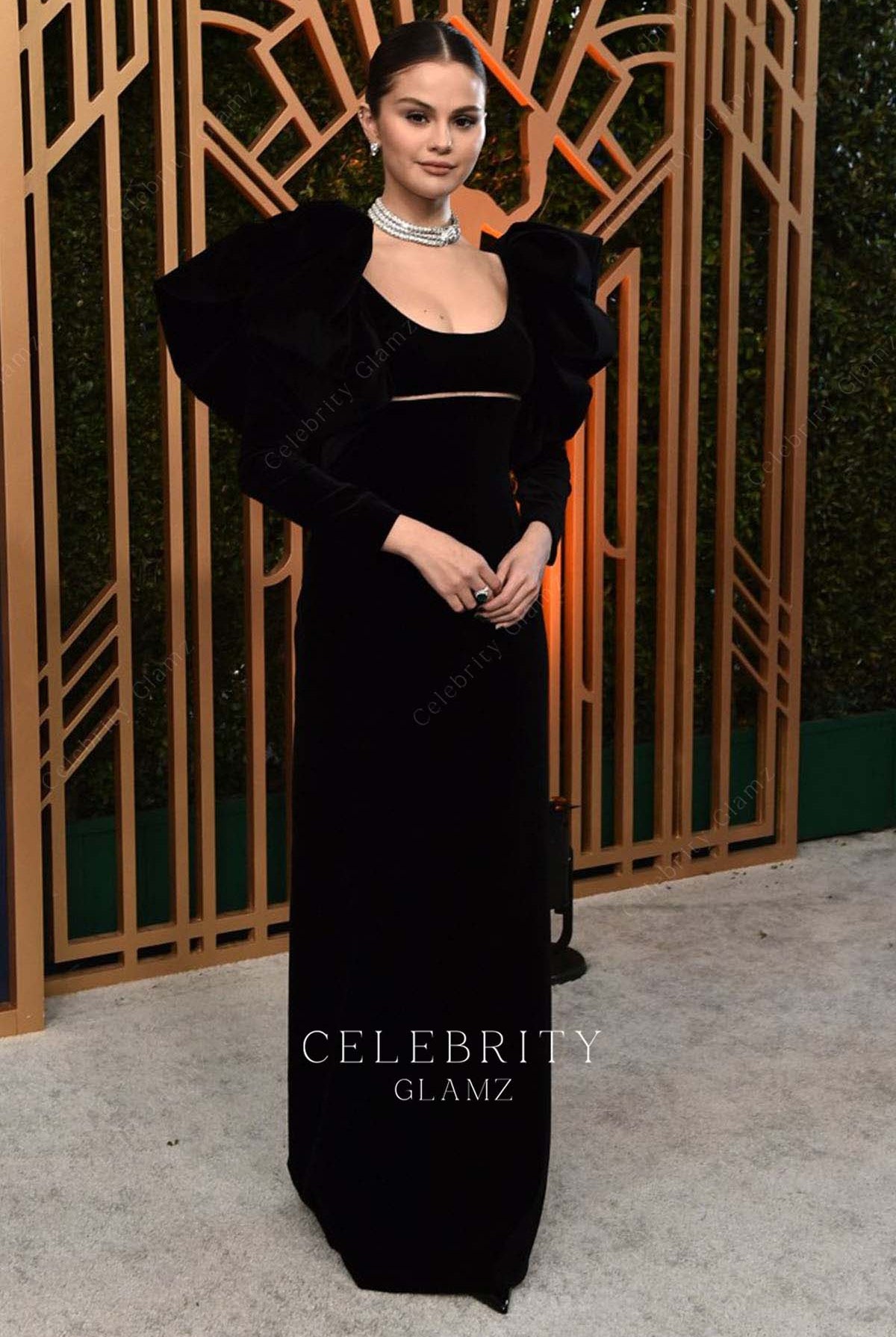 Selena Gomez scoop neck prom dress 2022 sag awards