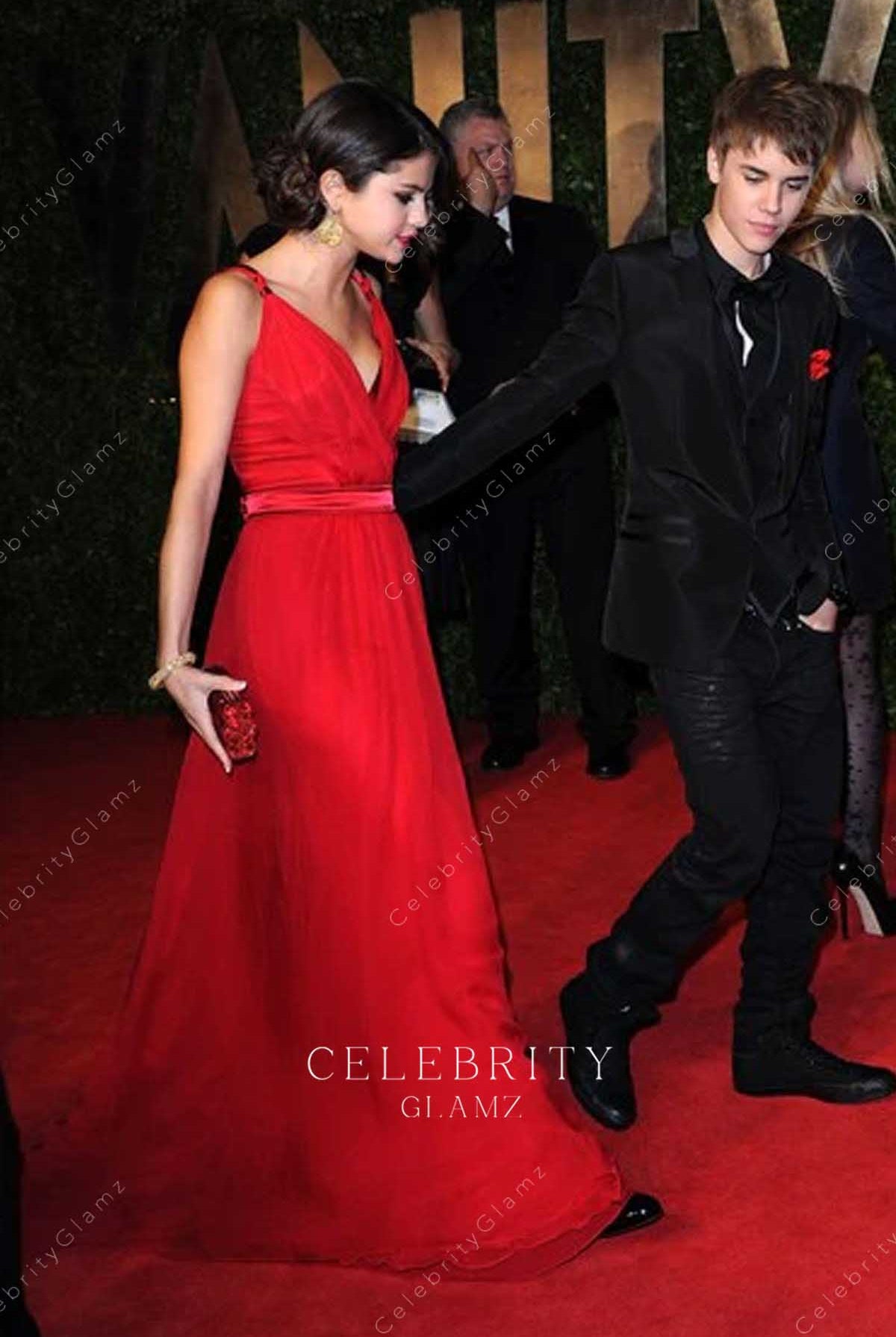 Selena Gomez sleeveless celebrity red carpet dress Oscars party