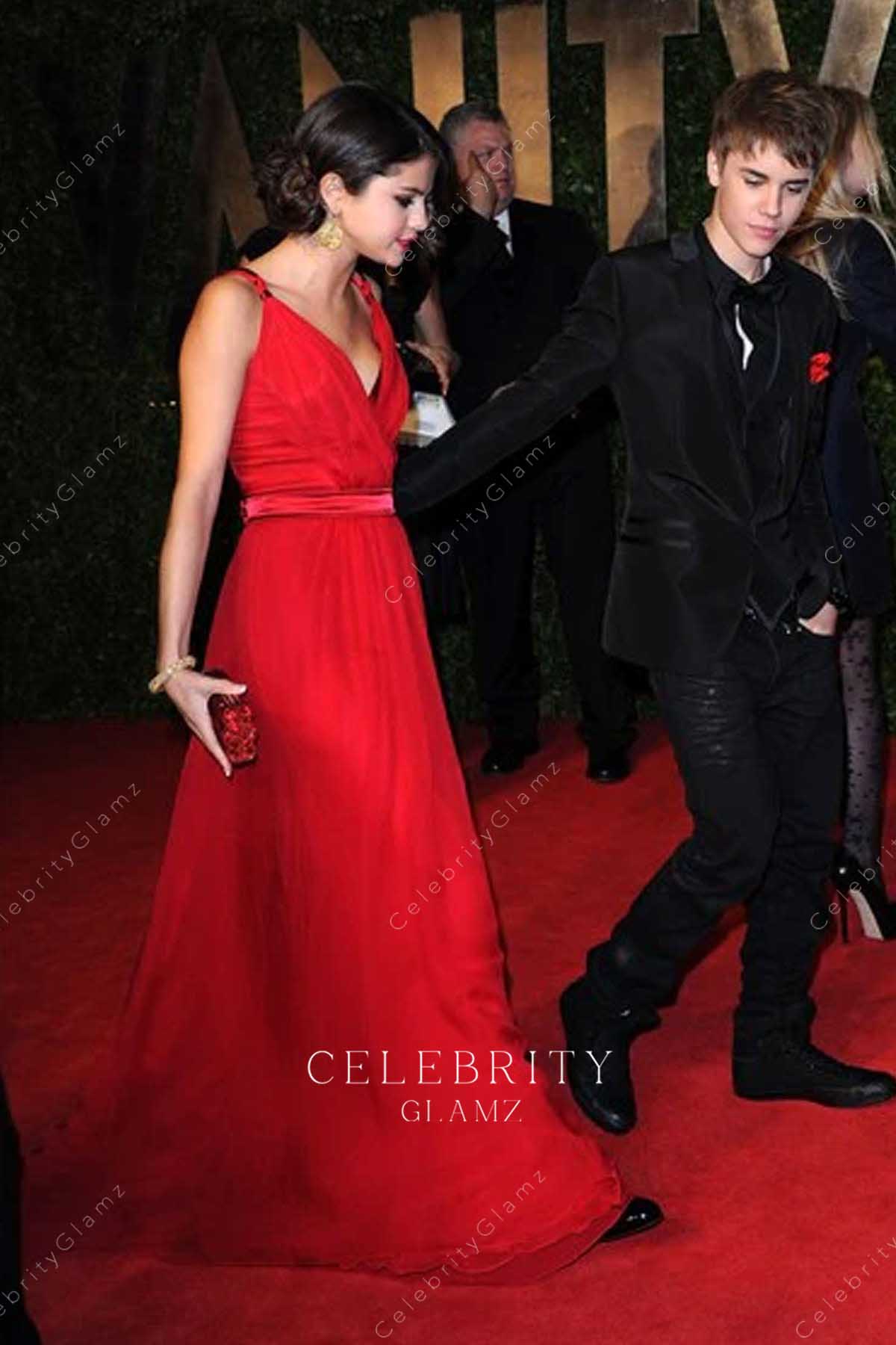 Selena Gomez sleeveless celebrity red carpet dress Oscars party