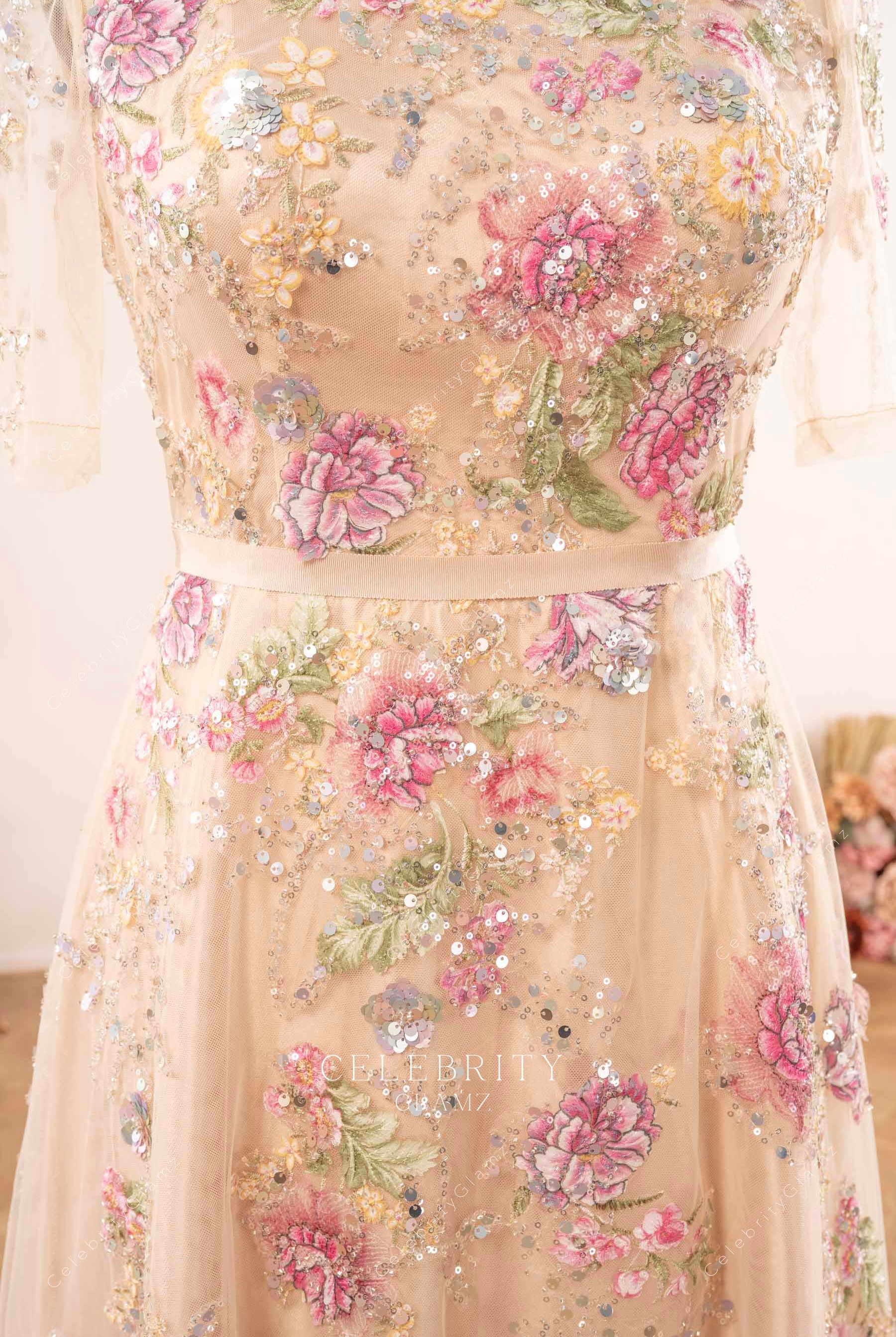 sequin lace appliques mother of bride dress