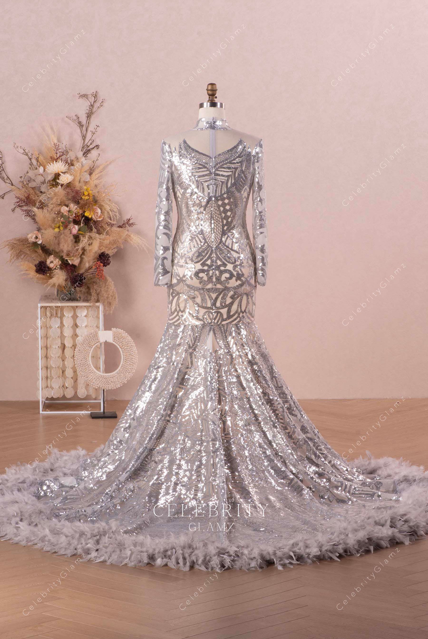 sequin trumpet chapel train prom dress