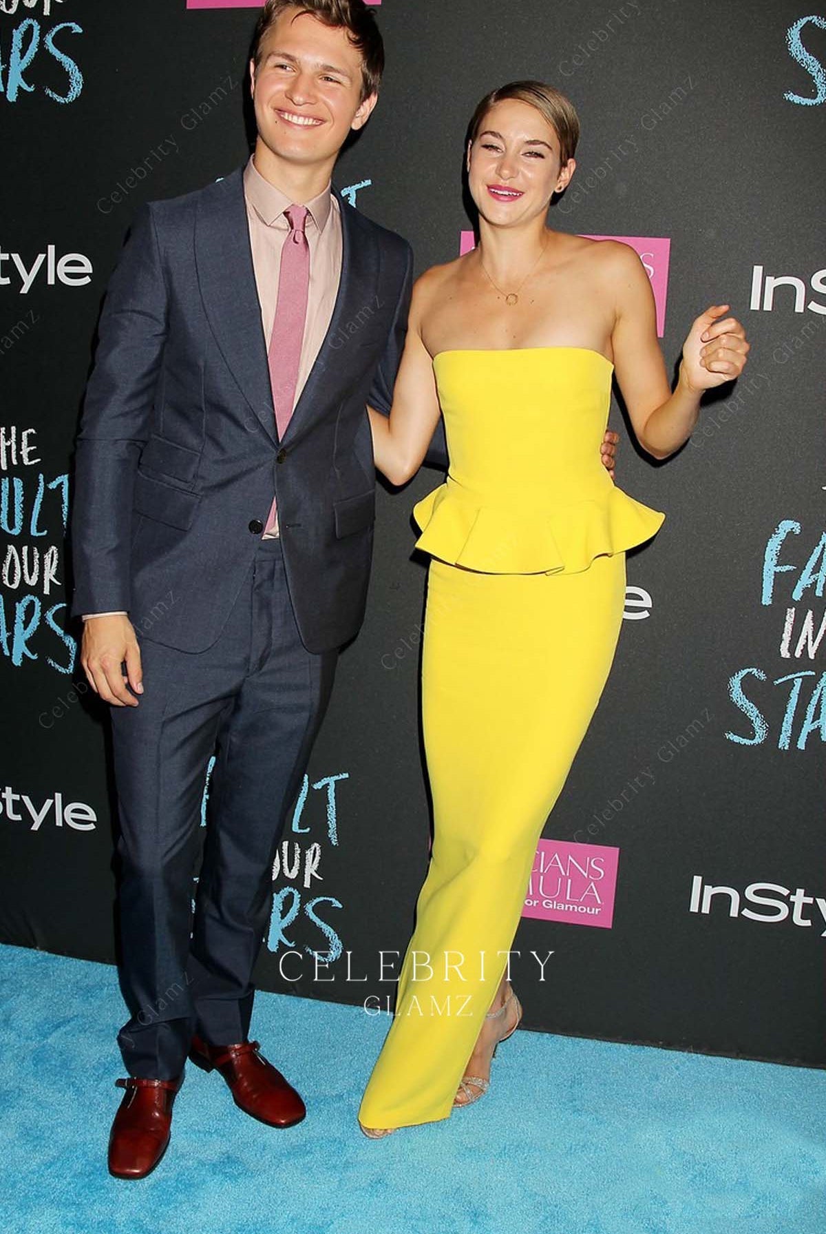Shailene Woodley yellow strapless the fault in our stars premiere dress