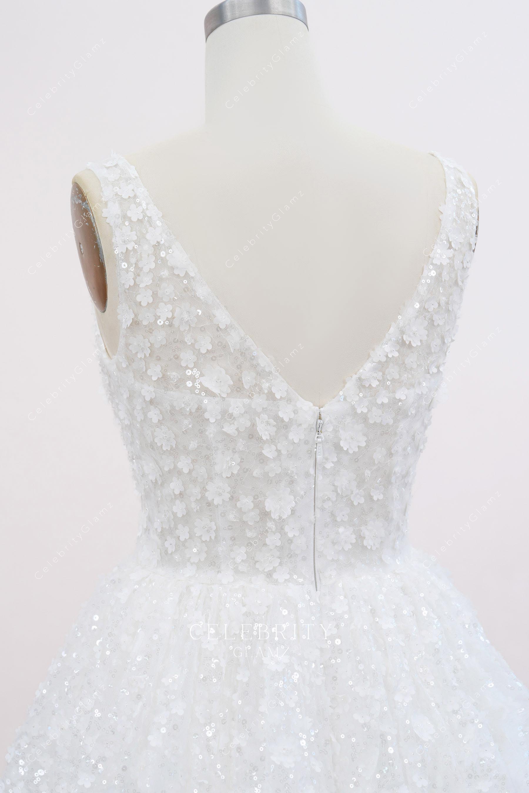 sheer lace v back wedding dress