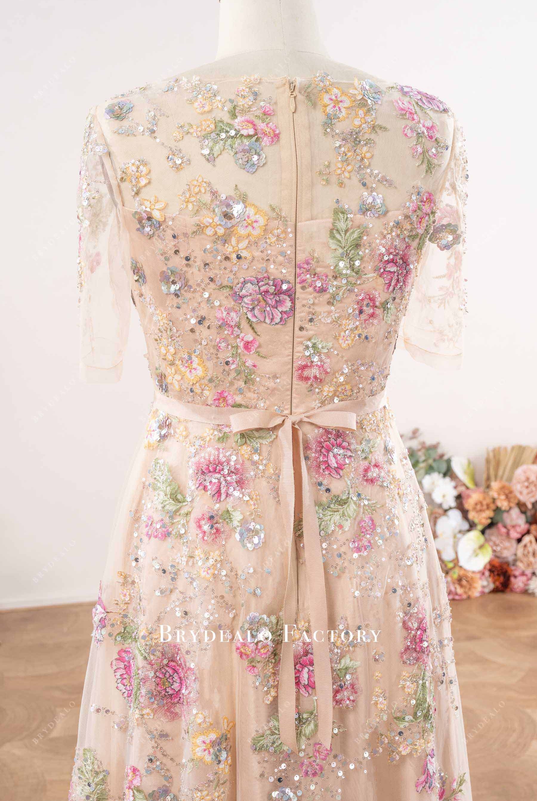 sheer sequin lace back mother of bride dress