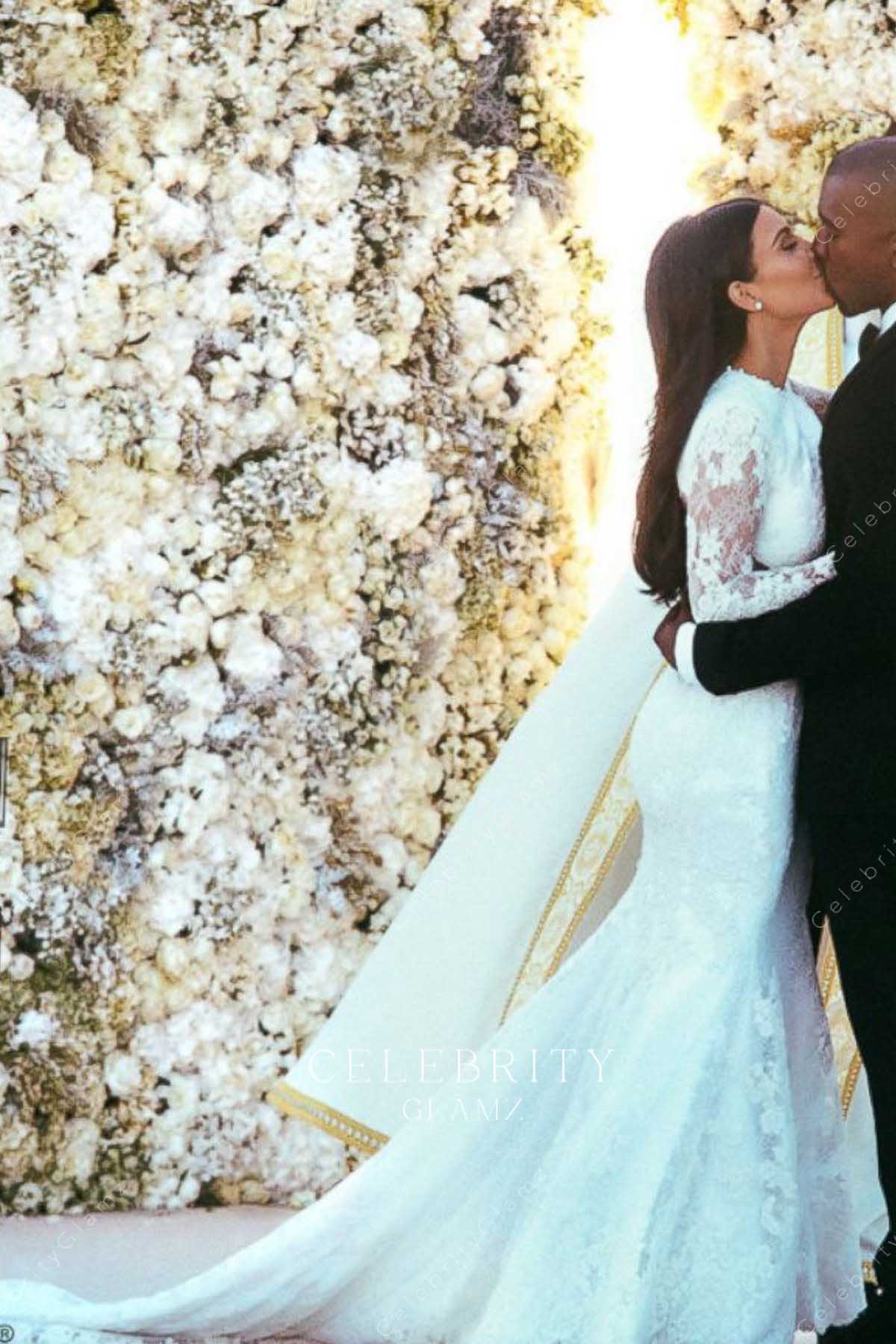 sheer sleeve Kim Kardashian mermaid bridal dress