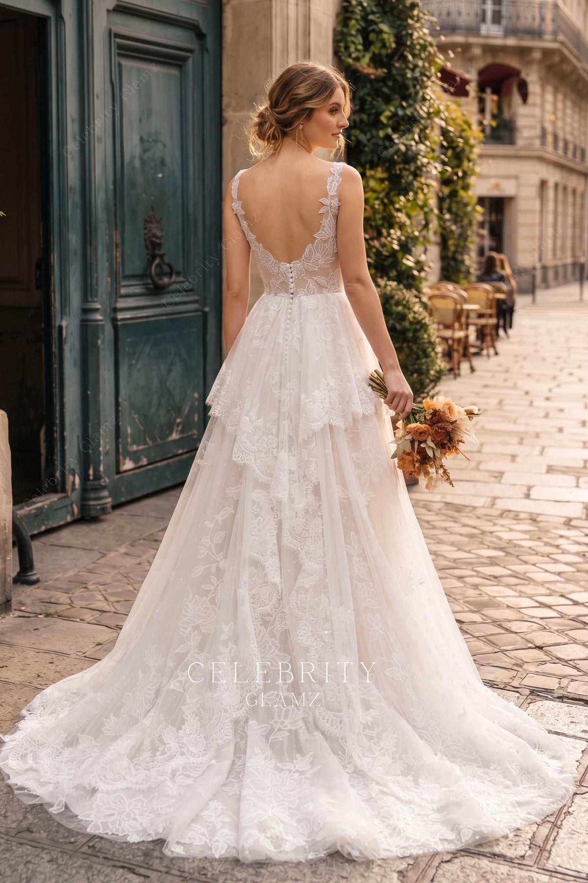 shimmery a line court train wedding dress