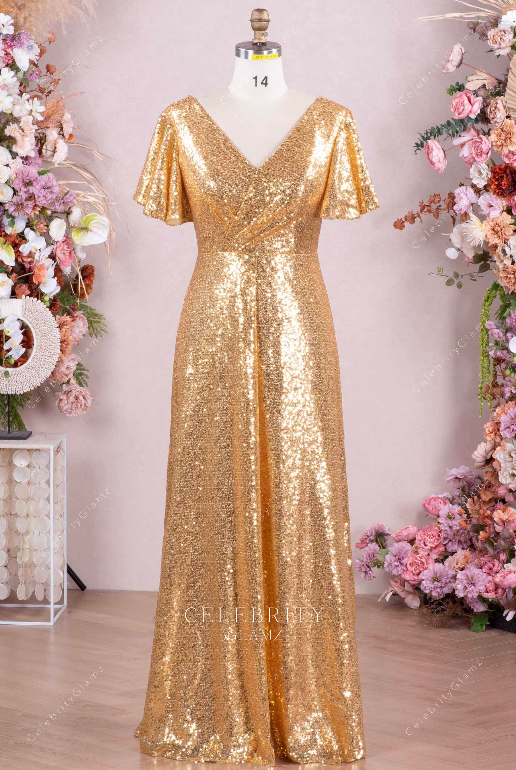 shimmery gold a line mother of bride dress