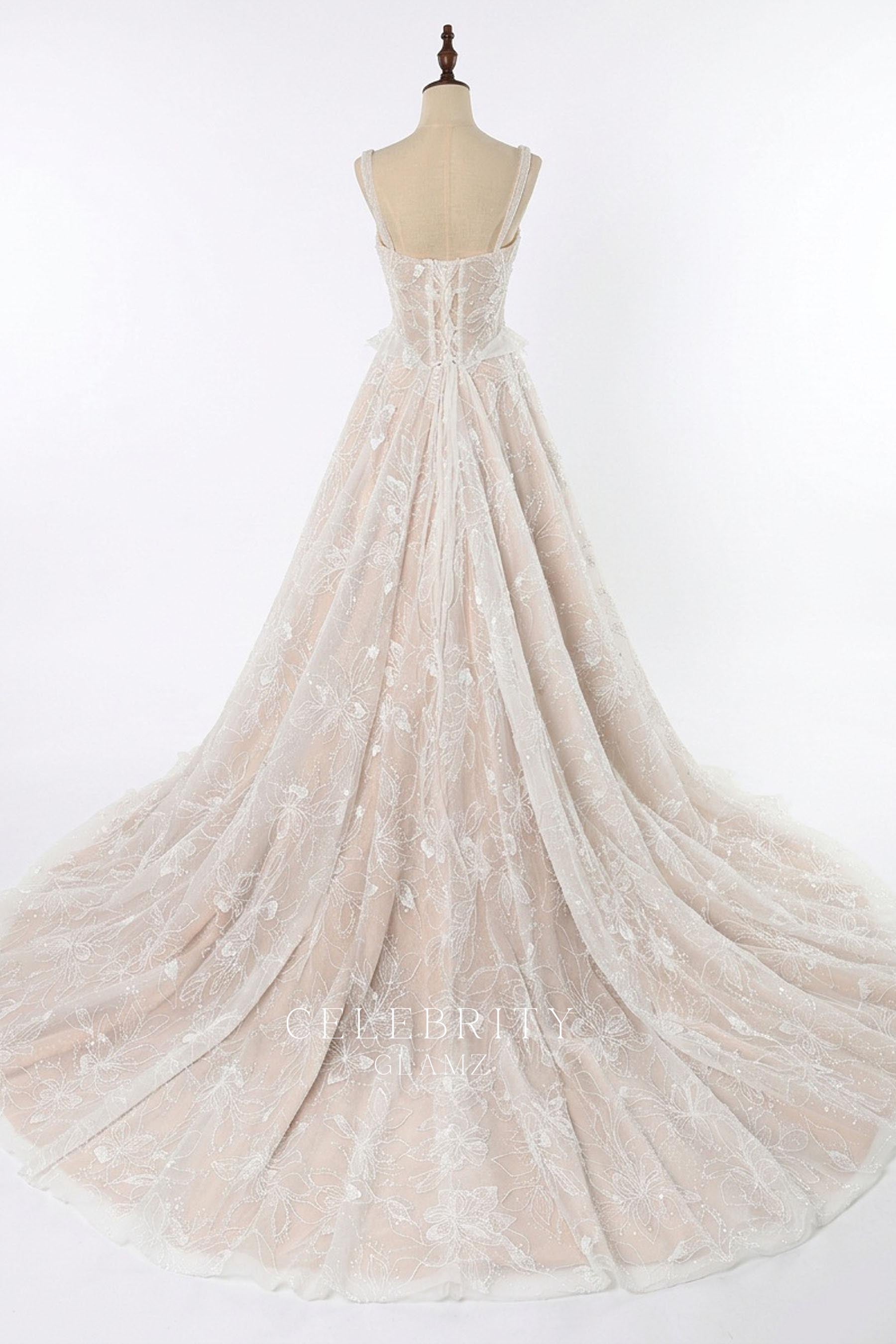 shimmery lace a line wedding dress
