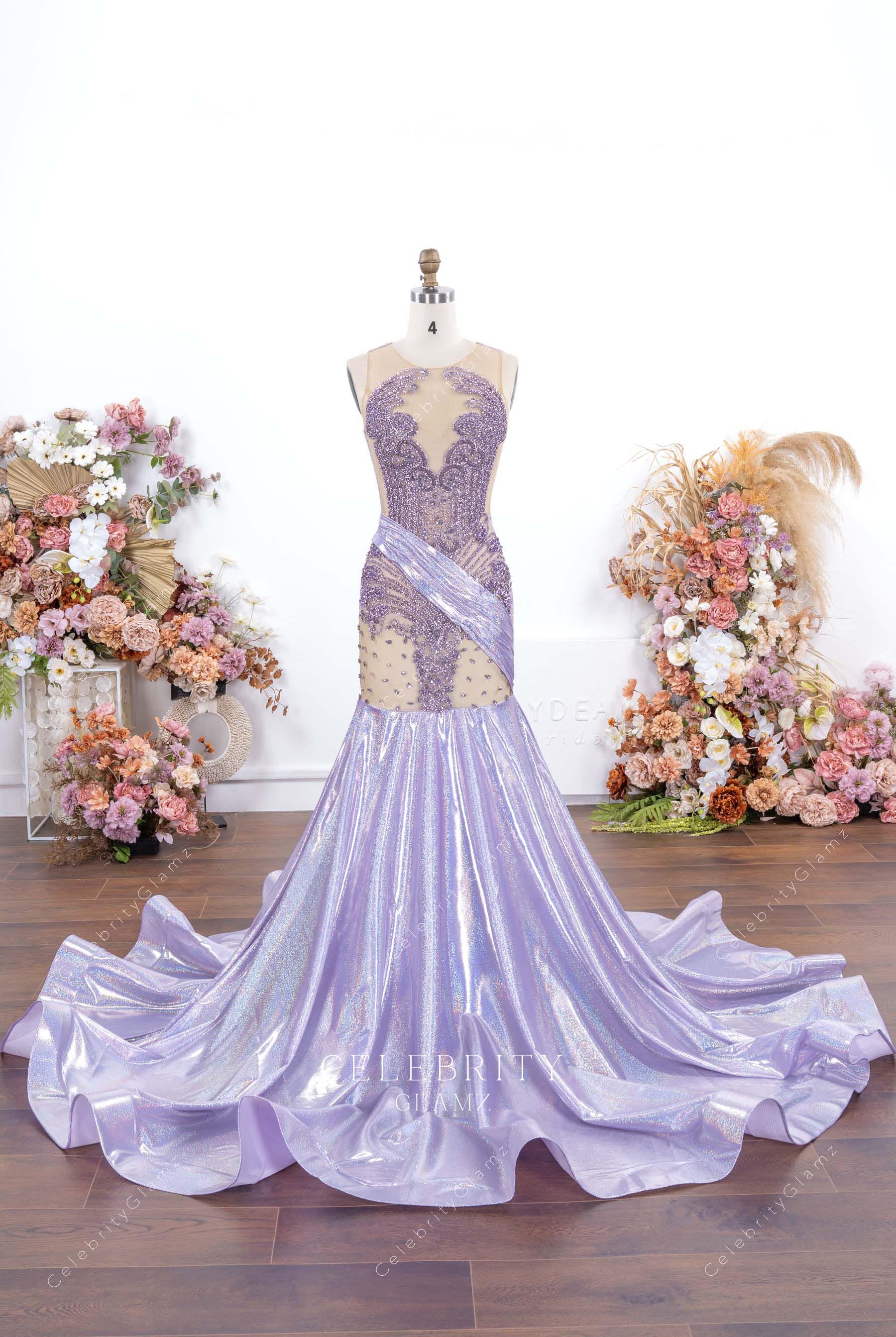 shimmery lilac mermaid prom dress