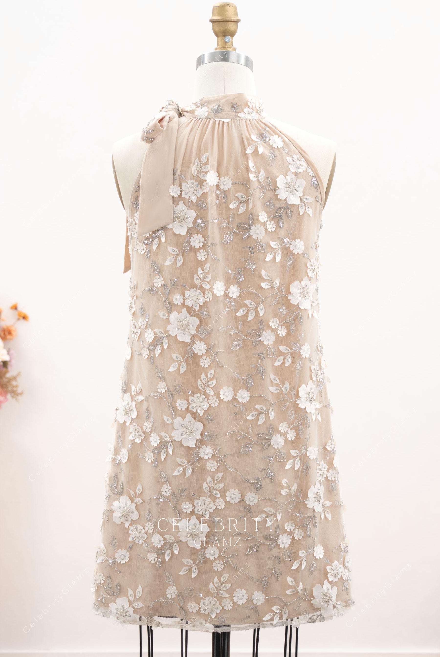 short flower lace bridal dress