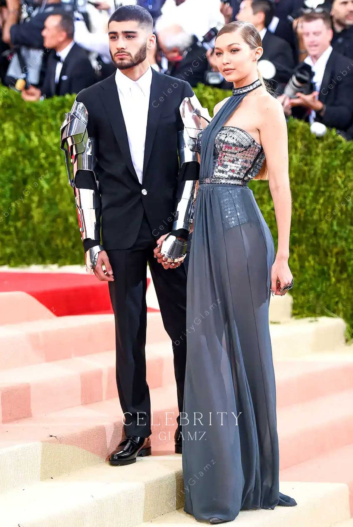 silver Gigi Hadid a line 2016 met gala dress