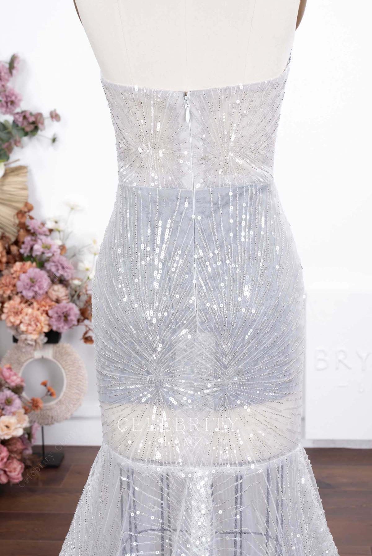 silver glitter prom dress