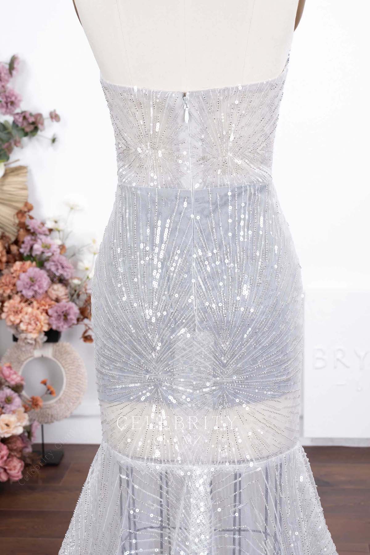 silver glitter prom dress