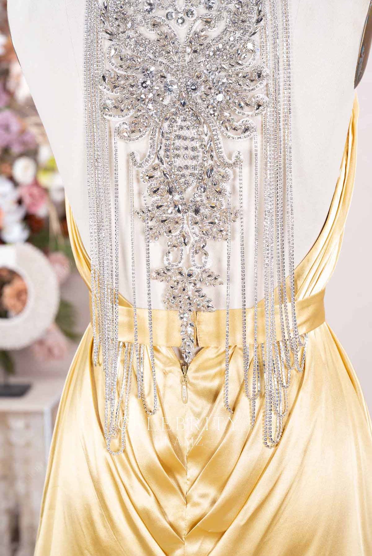 silver rhinestones prom dress