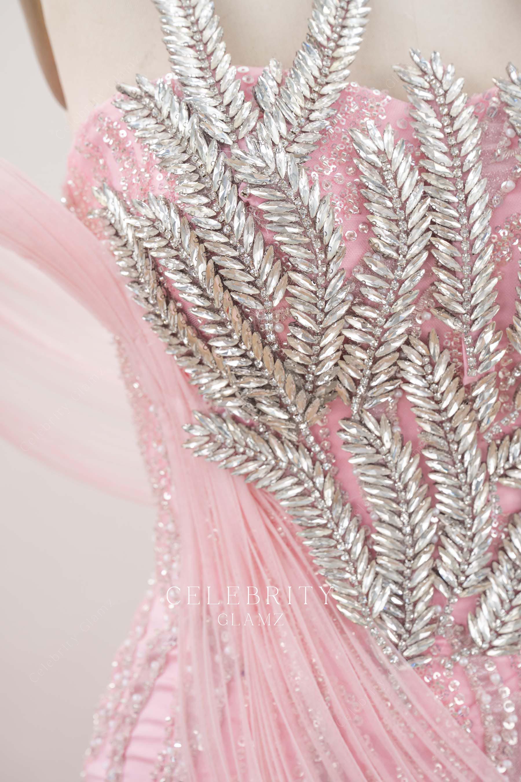 silver rhinestones prom dress