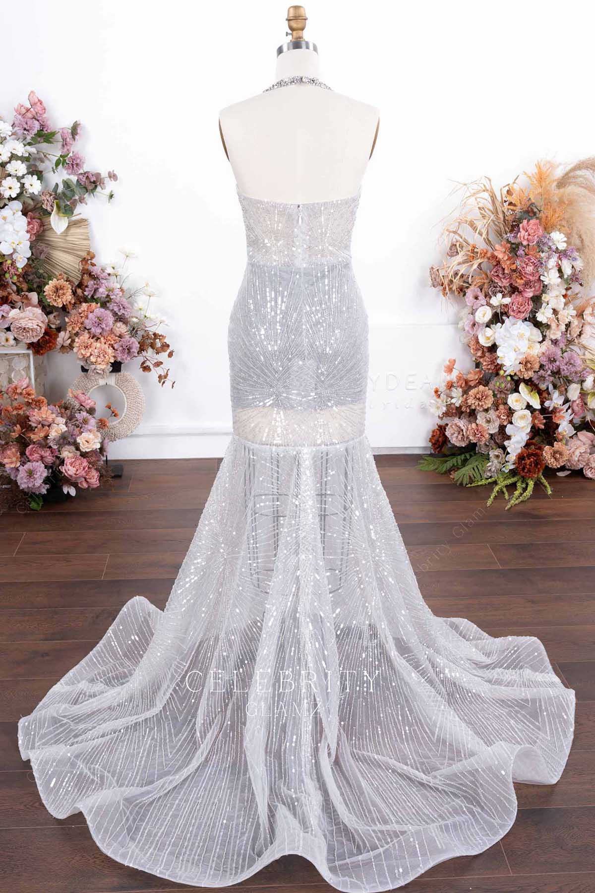 silver trumpet prom dress