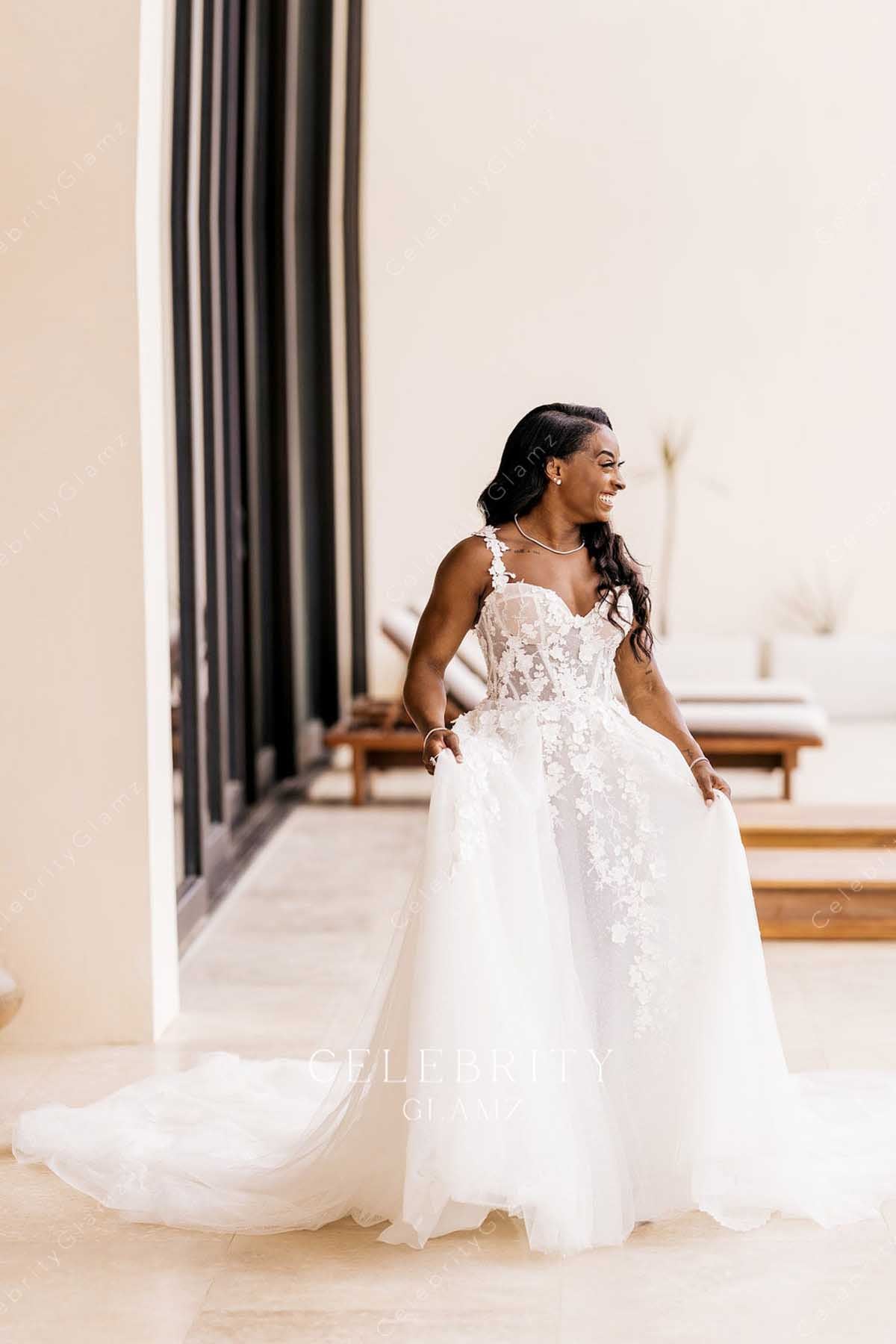 Simone Biles lace straps wedding dress
