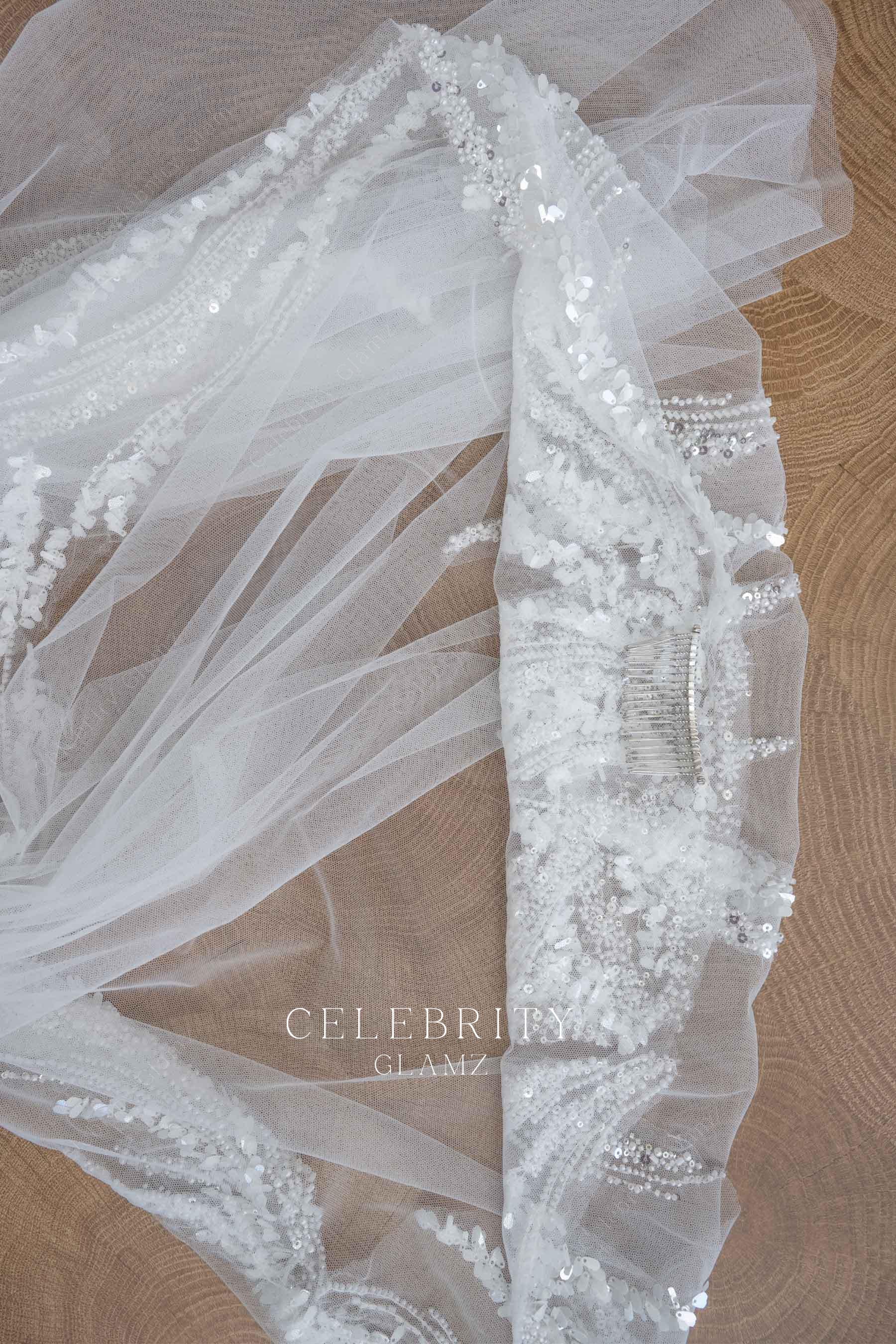 single tier lace applique wedding veil
