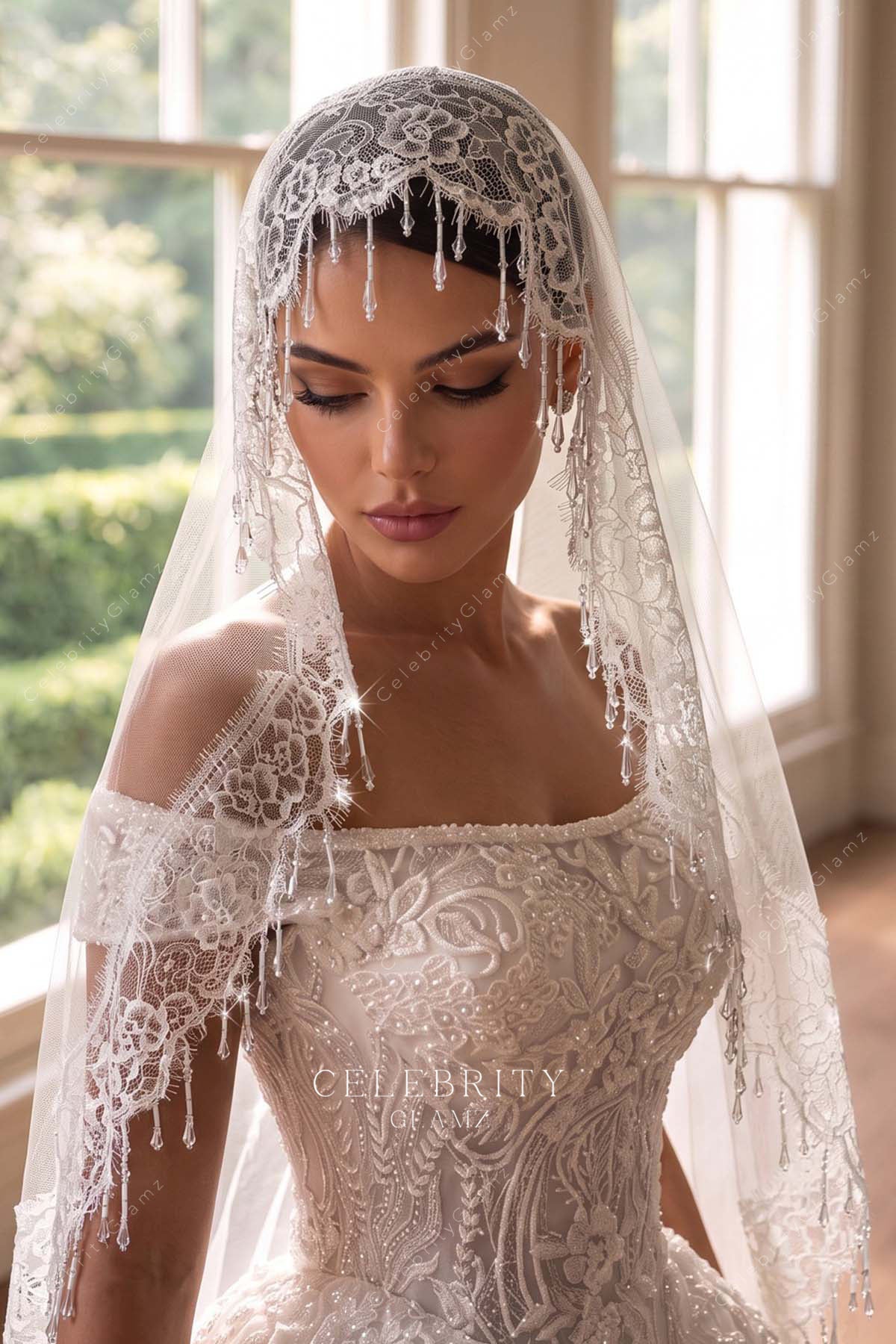 single tier vintage lace bridal veil