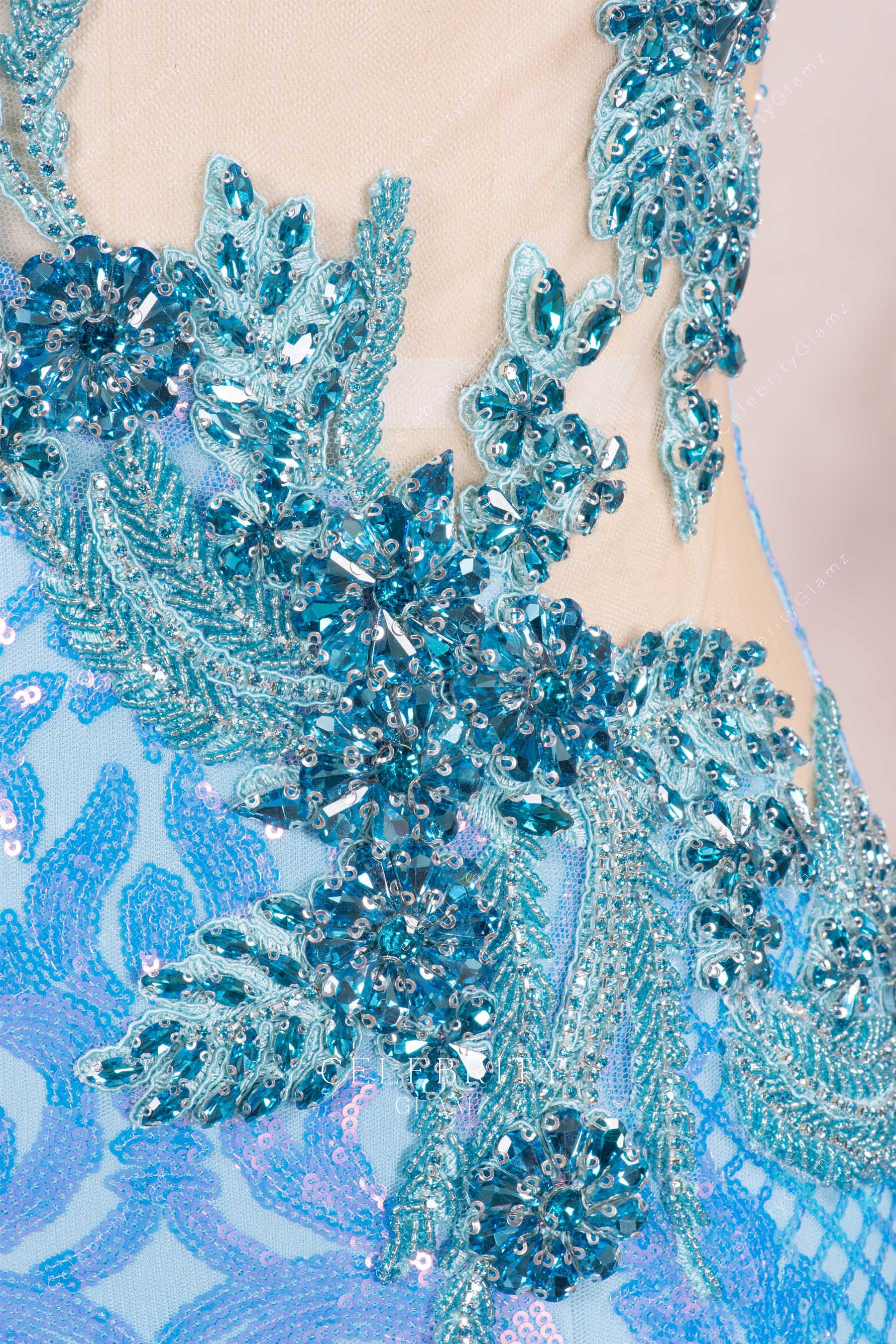 sky blue crystals prom dress