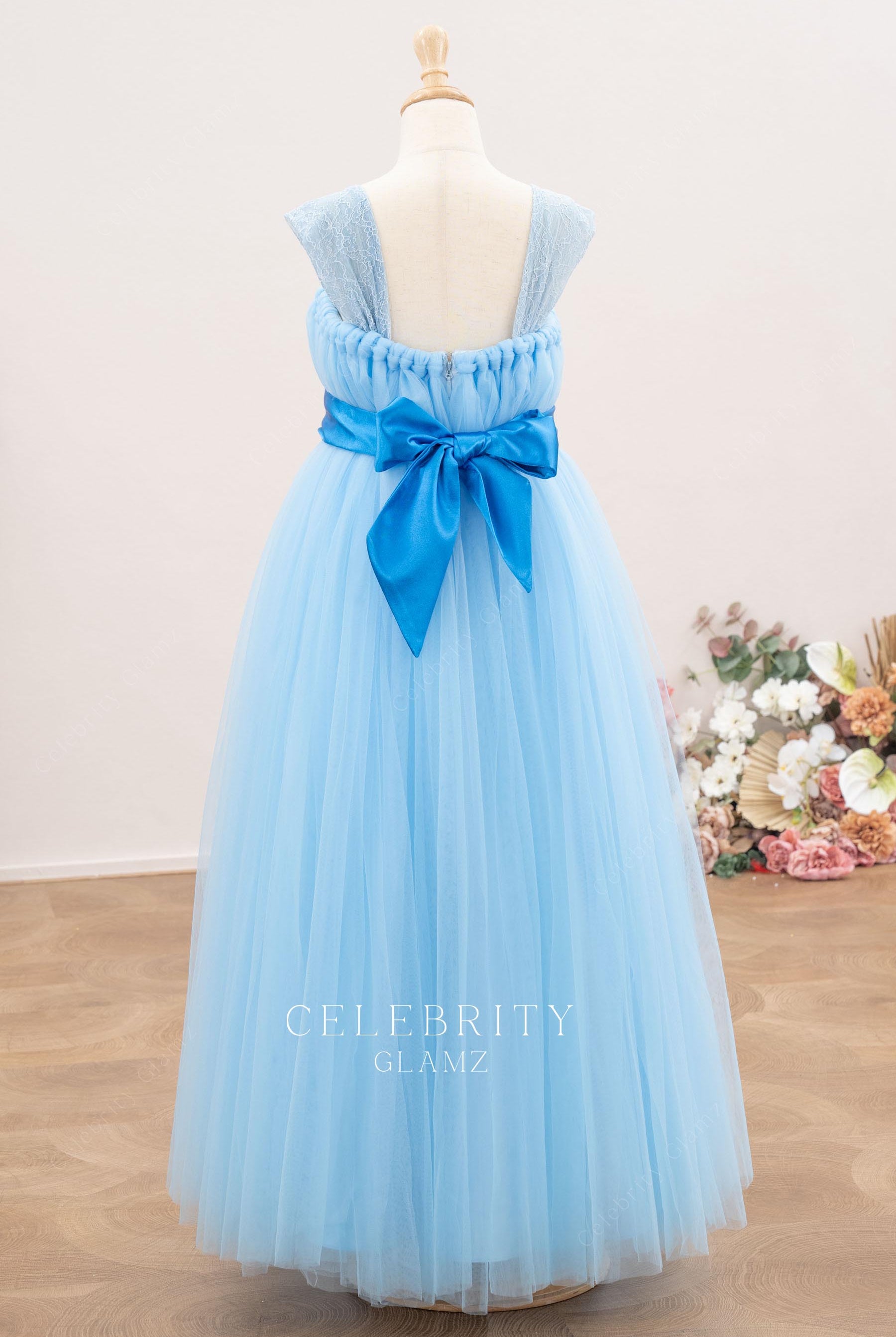 sky blue floor length flower girl dress