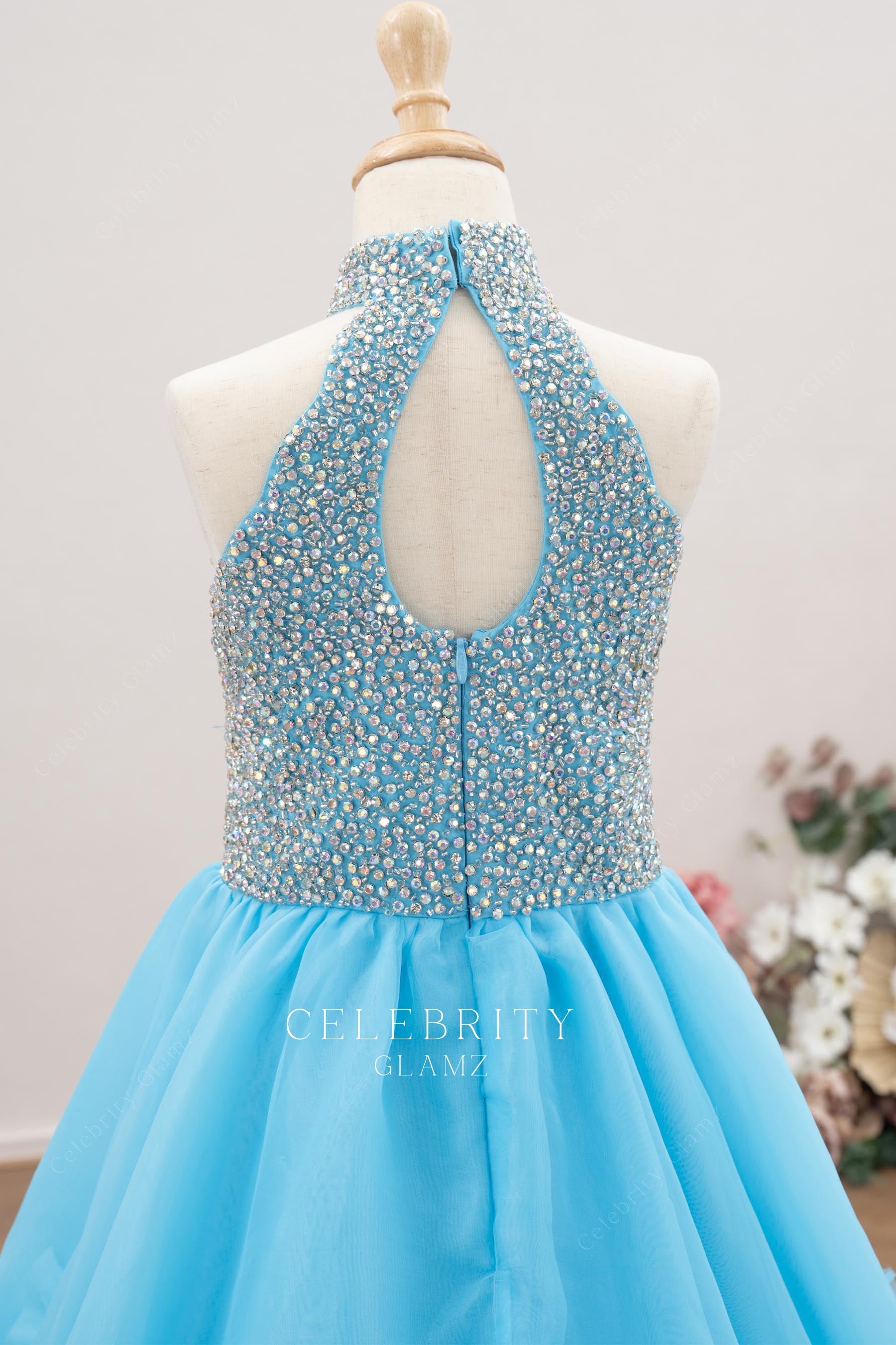 sky blue keyhole back kids pageant dress