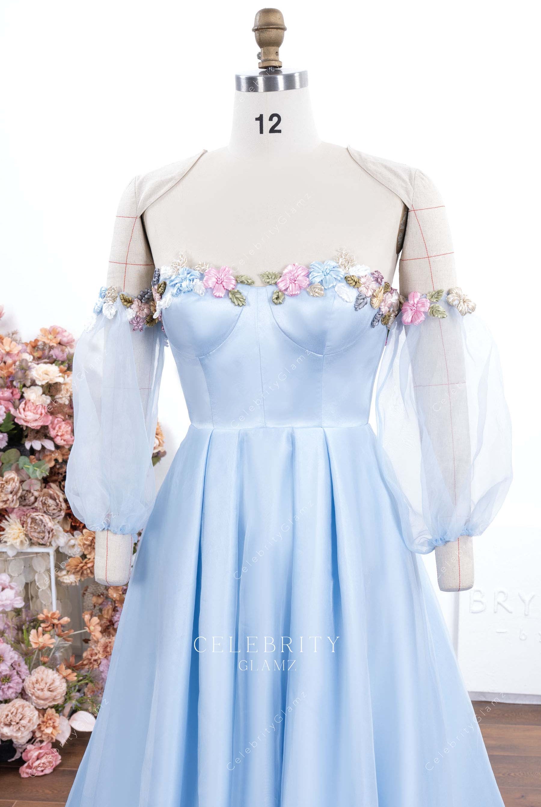 sky blue semi sweetheart formal gown
