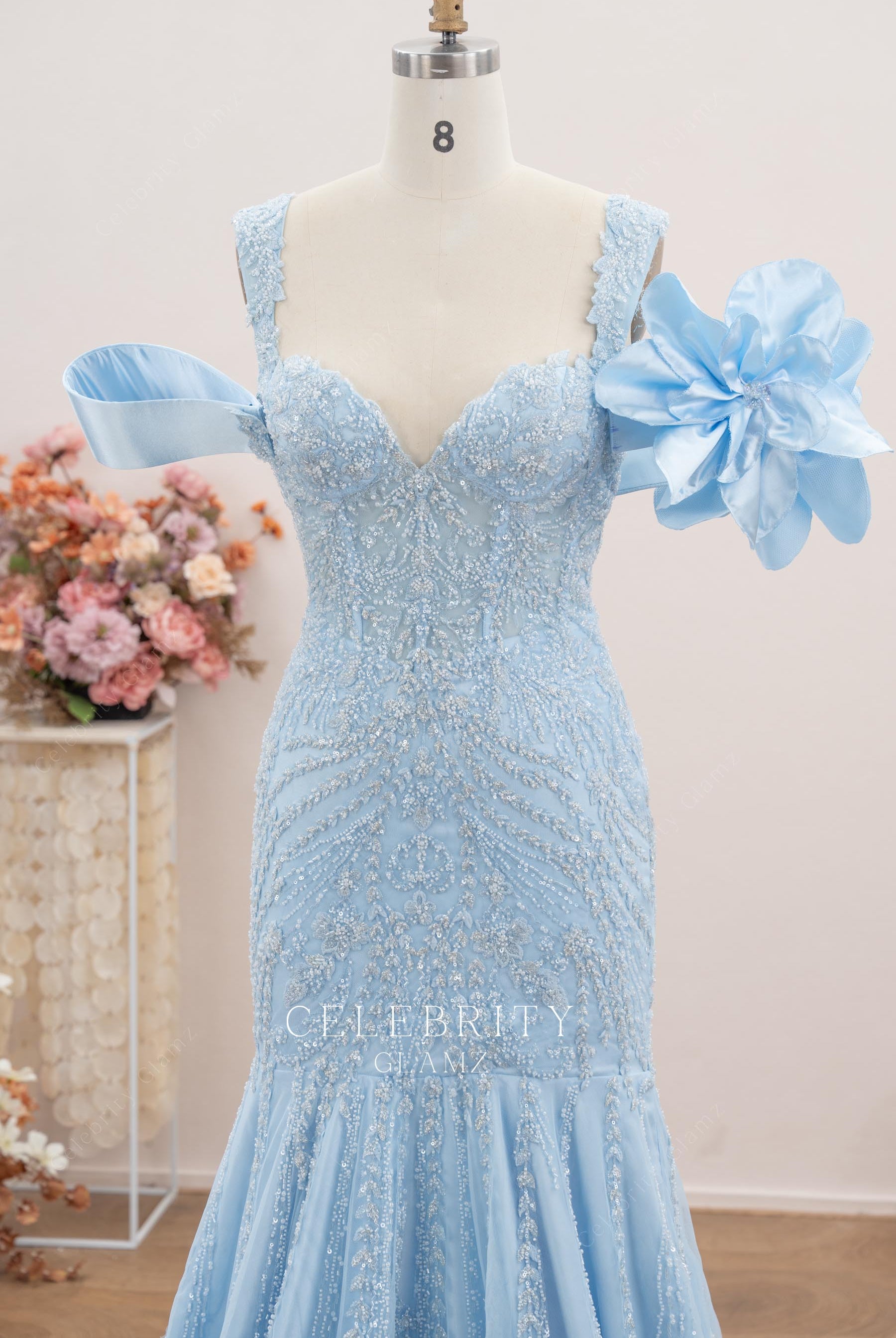 sky blue sweetheart neck mermaid prom dress