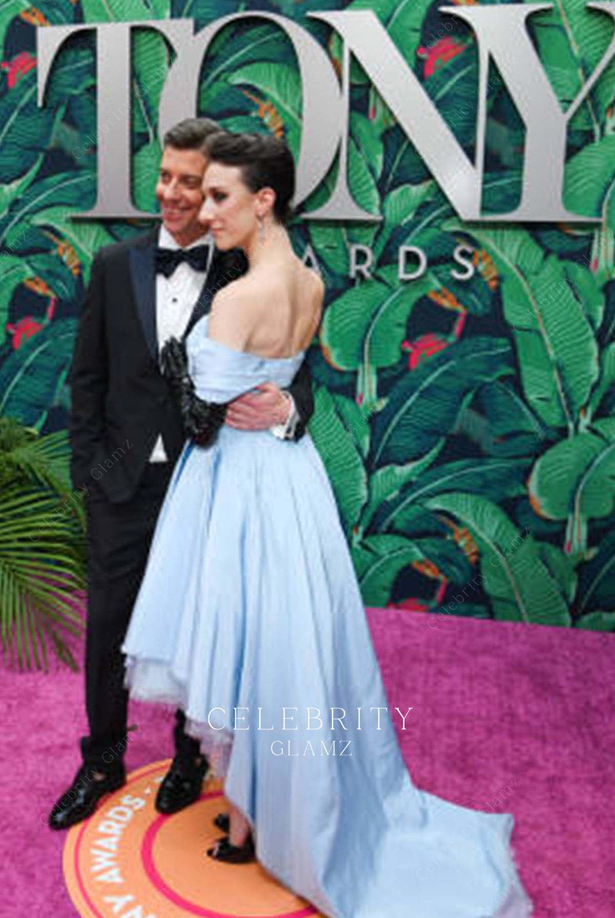Skye Maddox baby blue off shoulder prom dress 76th tony awards