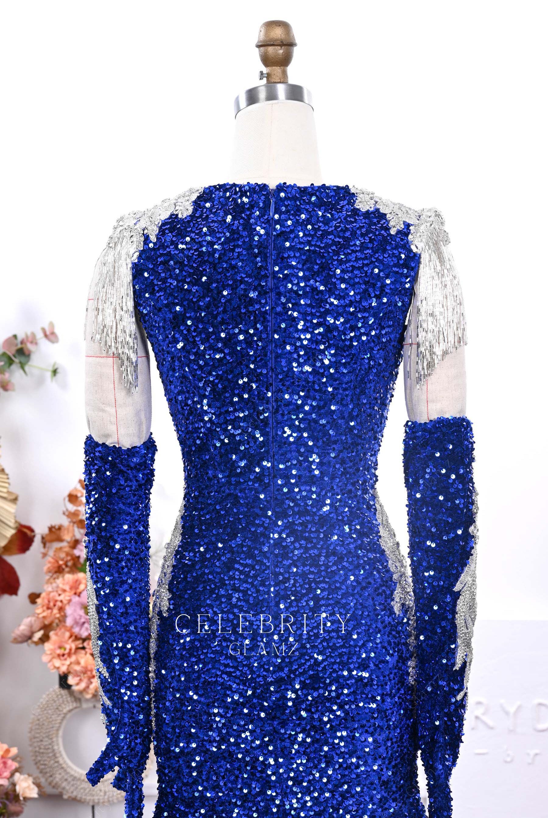sparkly royal blue sequin prom dress
