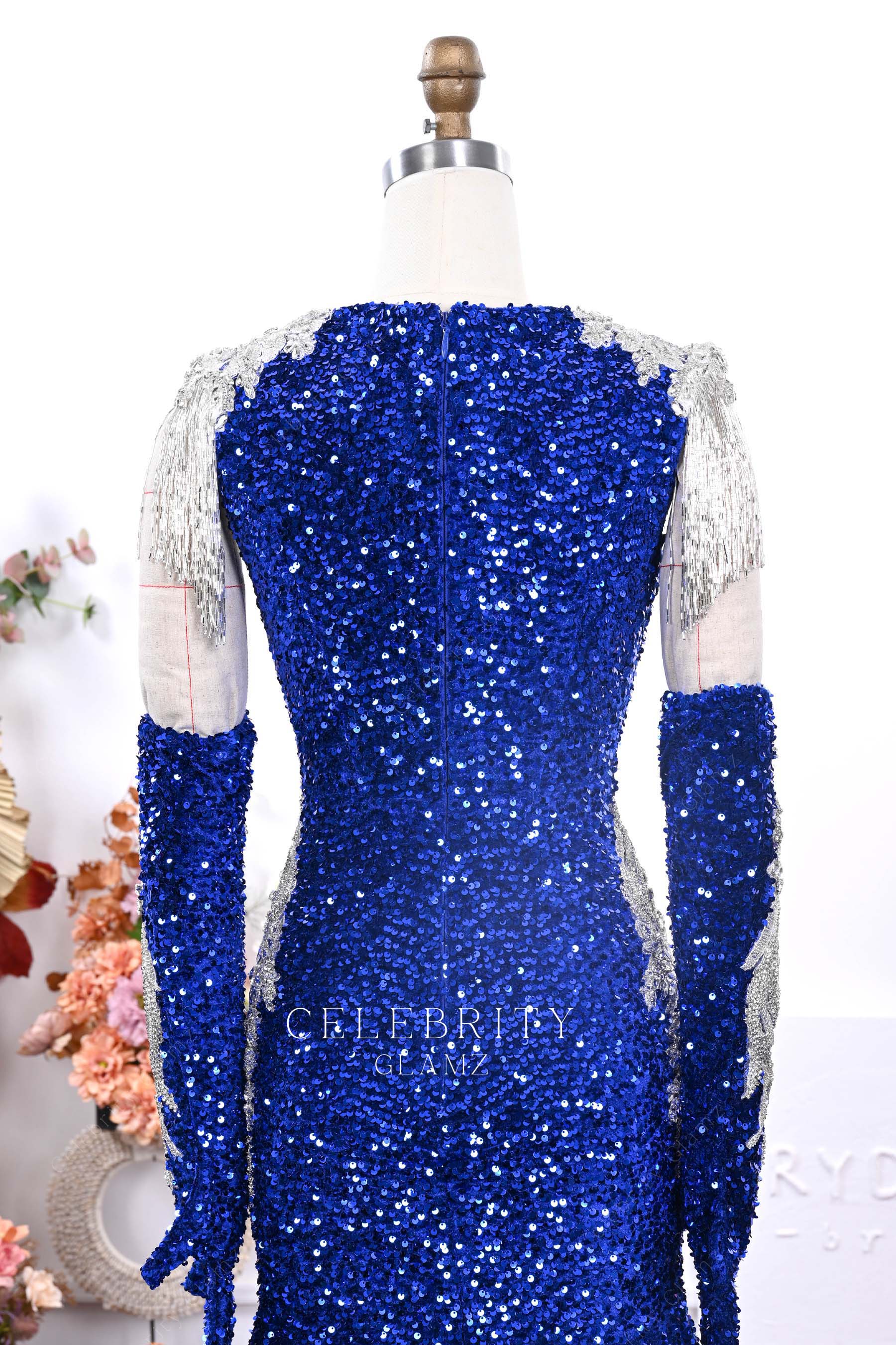sparkly royal blue sequin prom dress