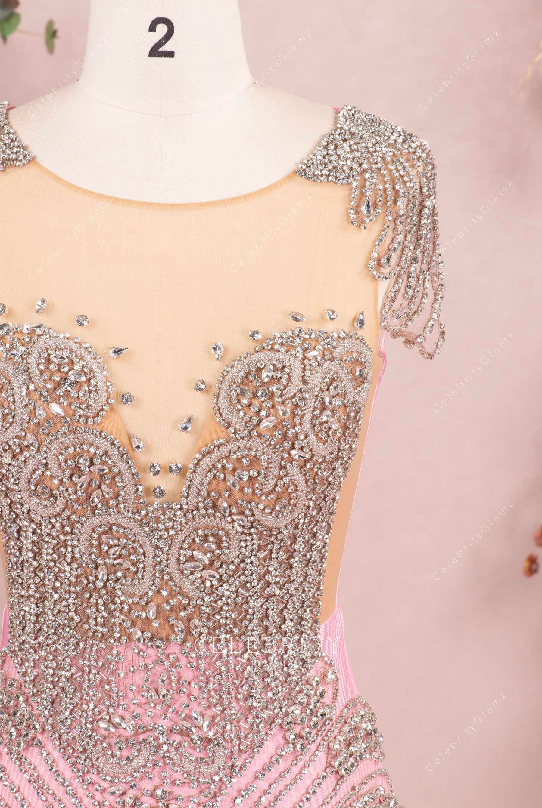 sparkly crystals pink prom dress