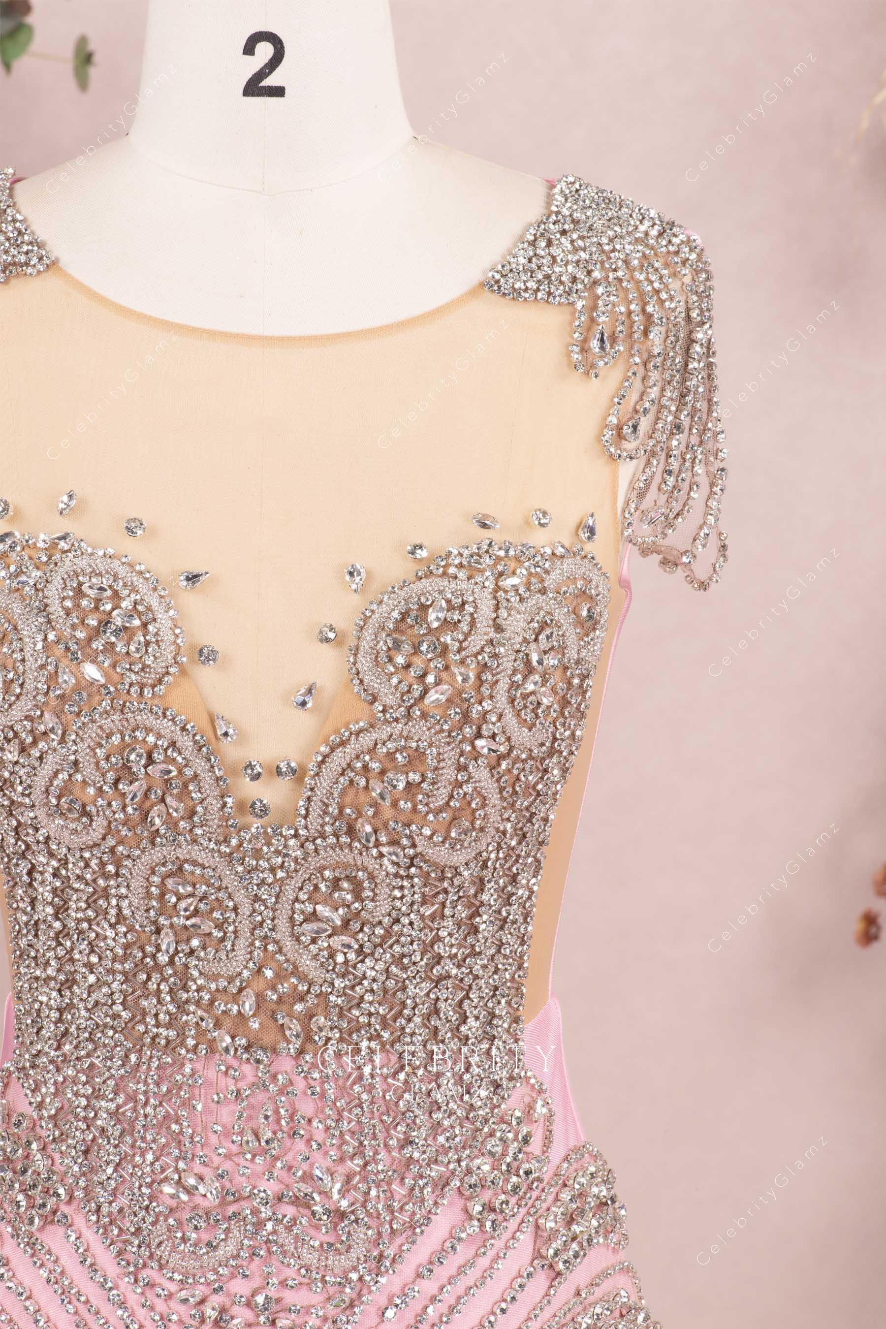 sparkly crystals pink prom dress