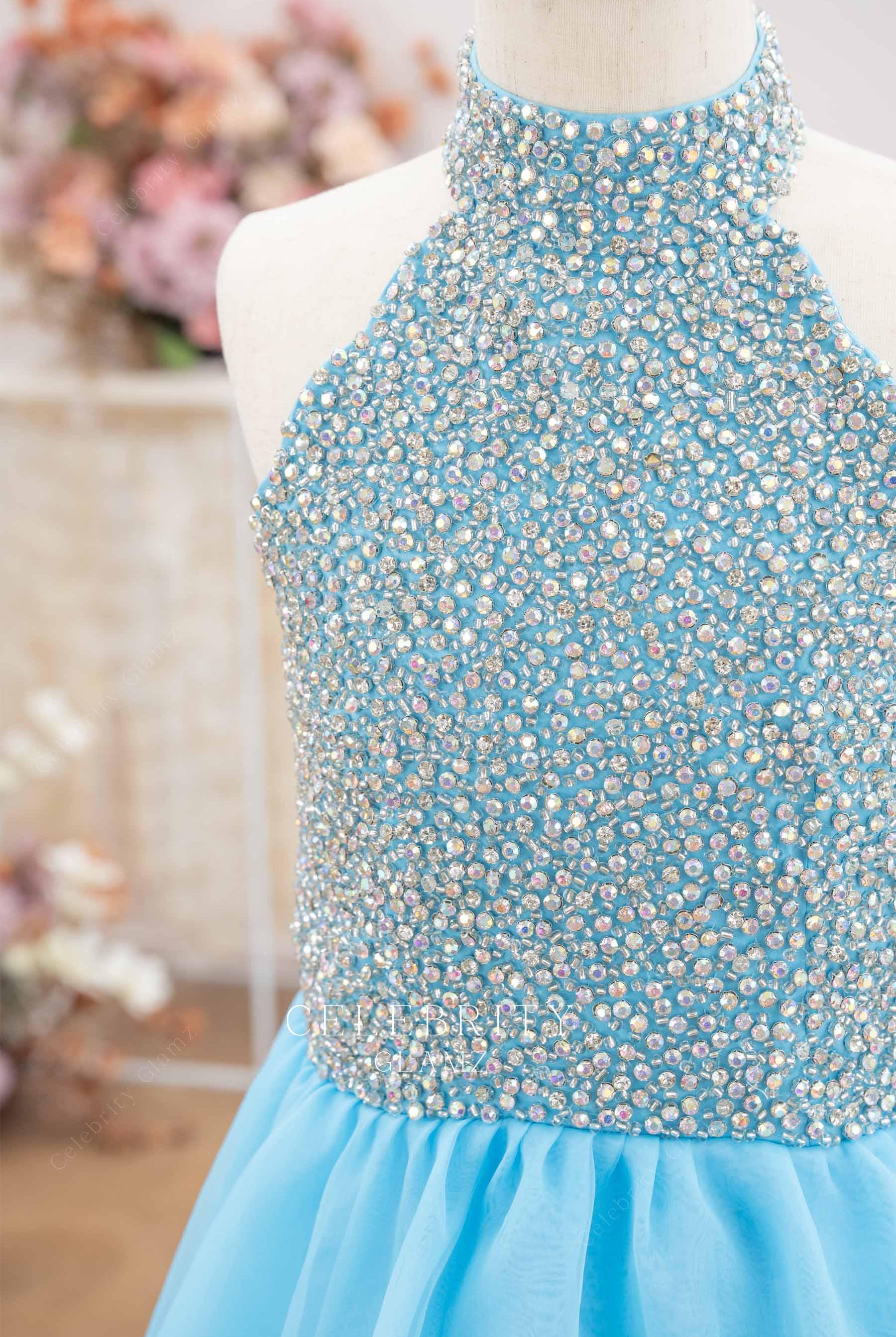 sparkly halter bodice kids pageant dress