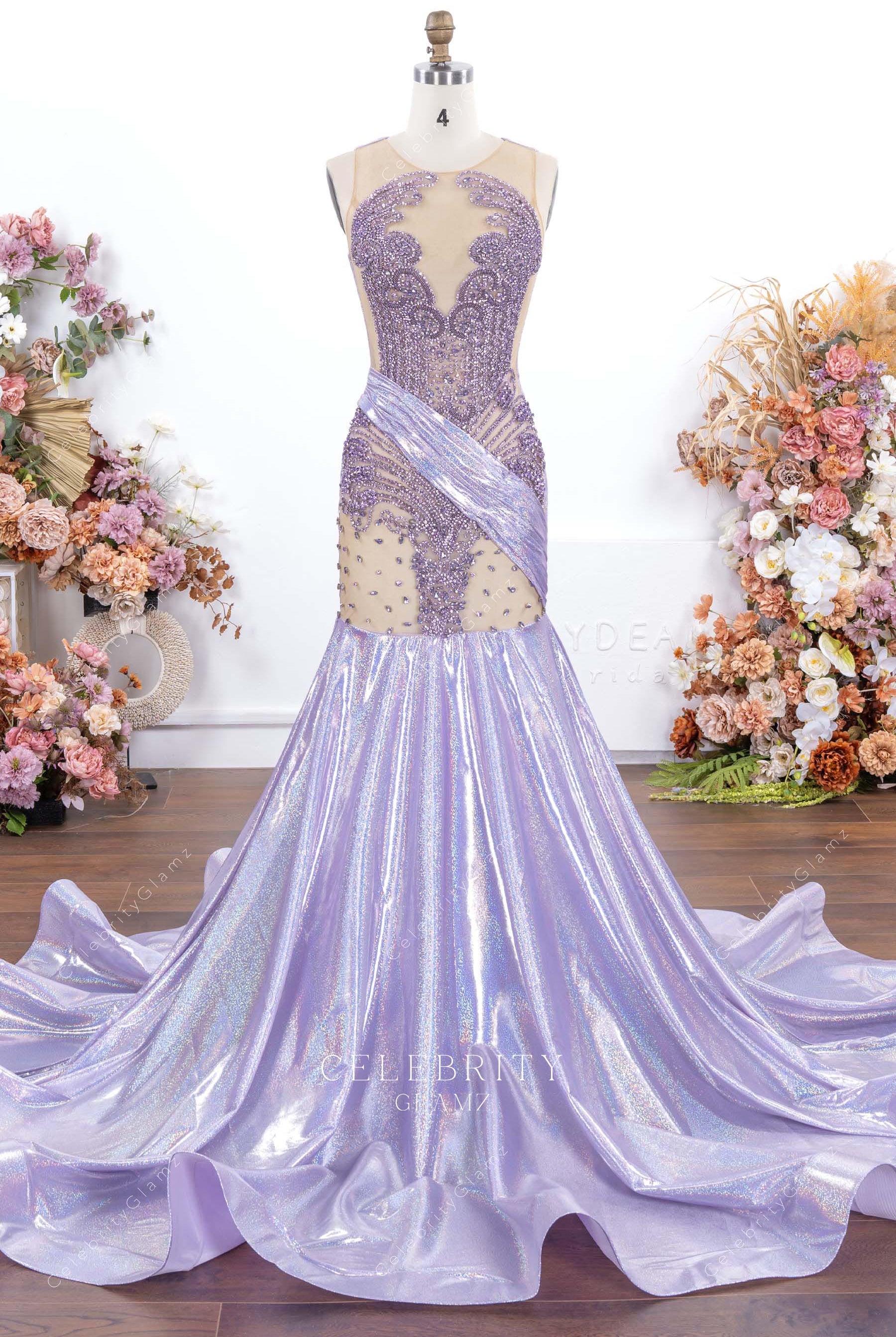 sparkly lilac court train prom dress