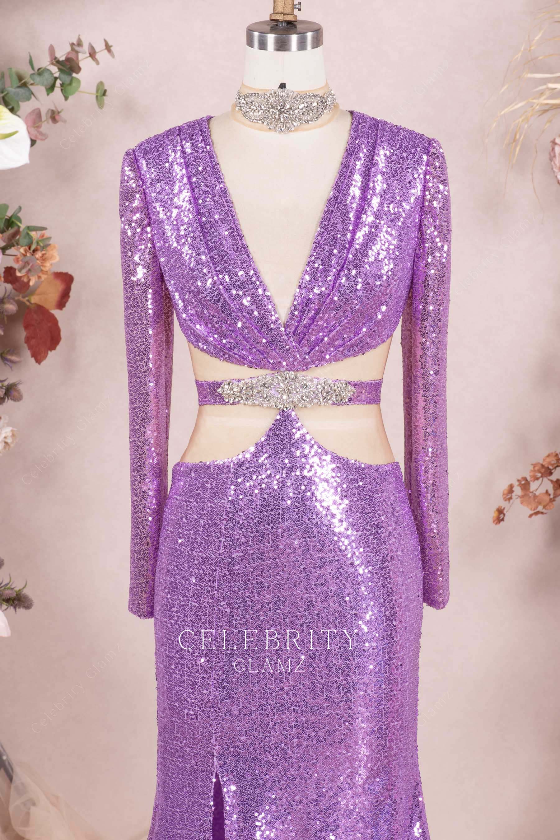 sparkly lilac illusion cutout prom dress