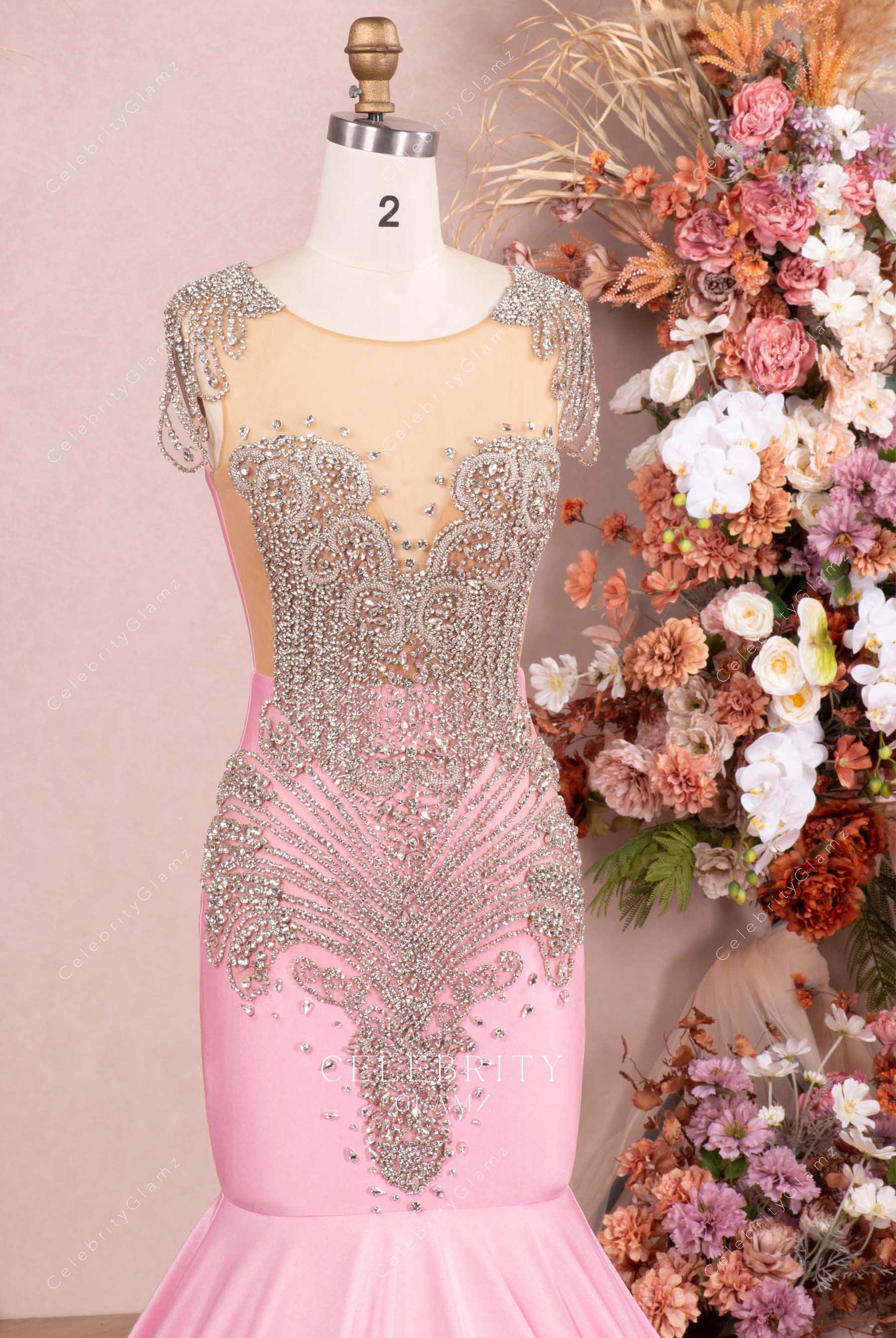 sparkly pink trumpet prom dress