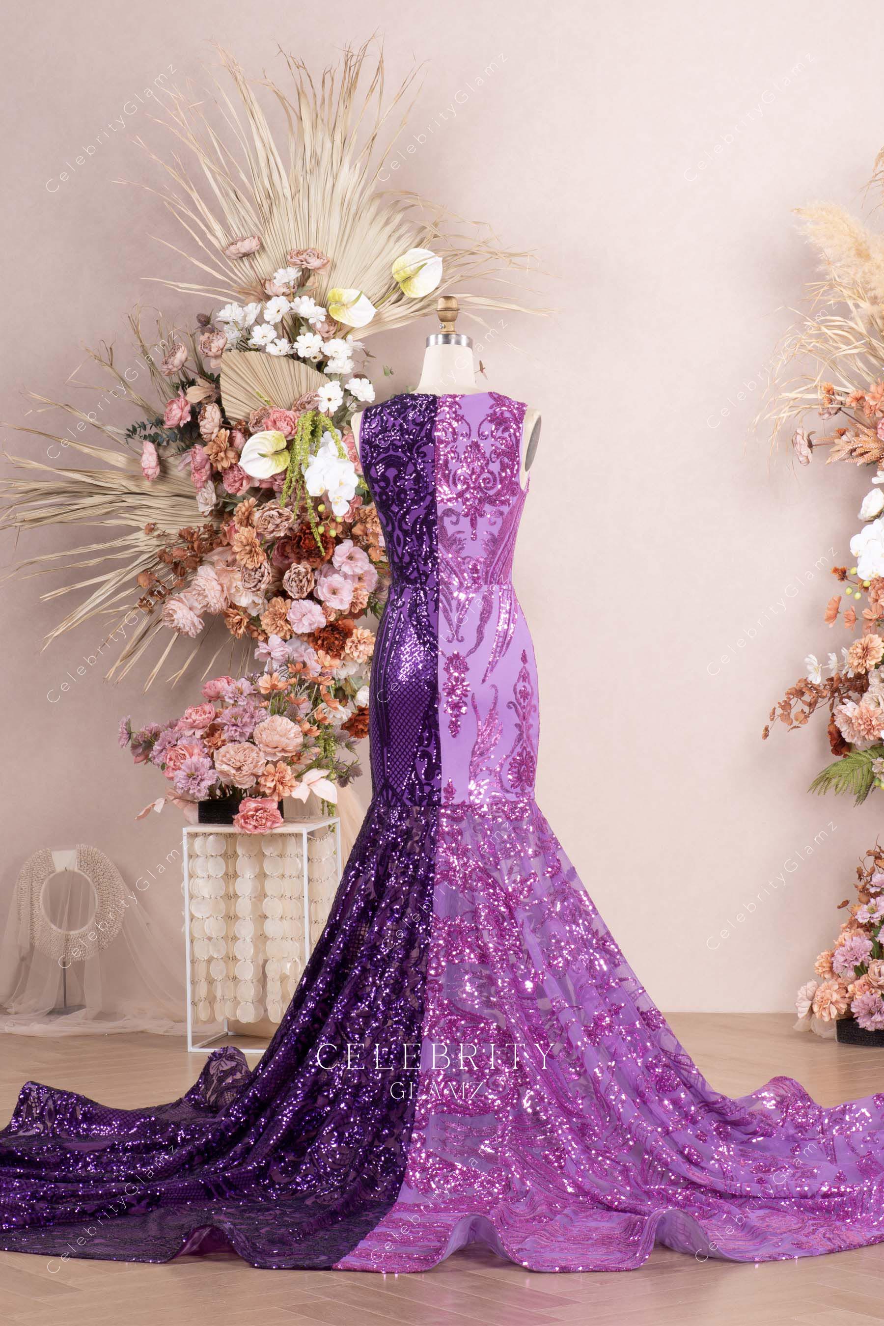 sparkly purple sequin mermaid prom dress