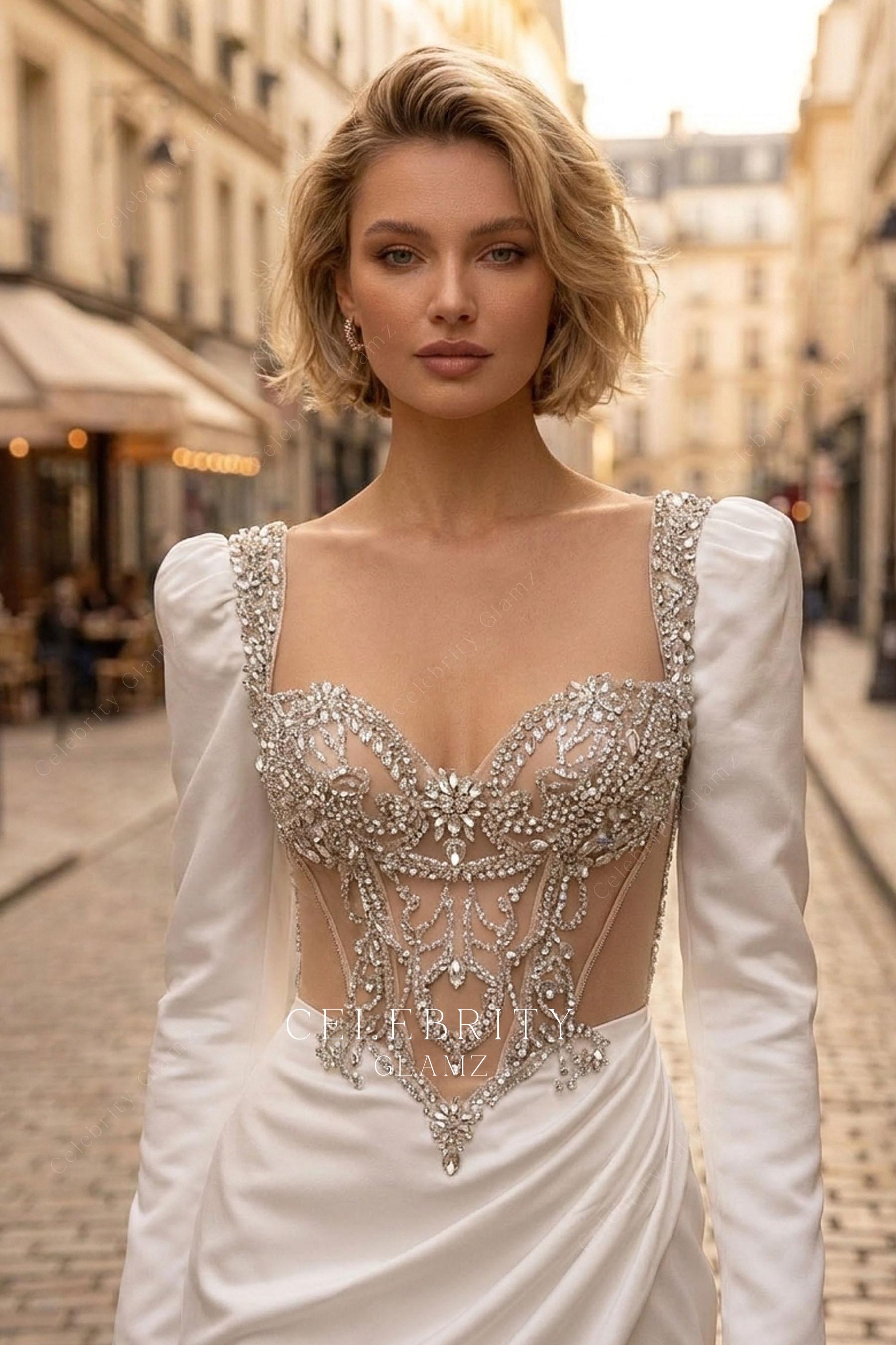 sparkly rhinestones corset wedding dress