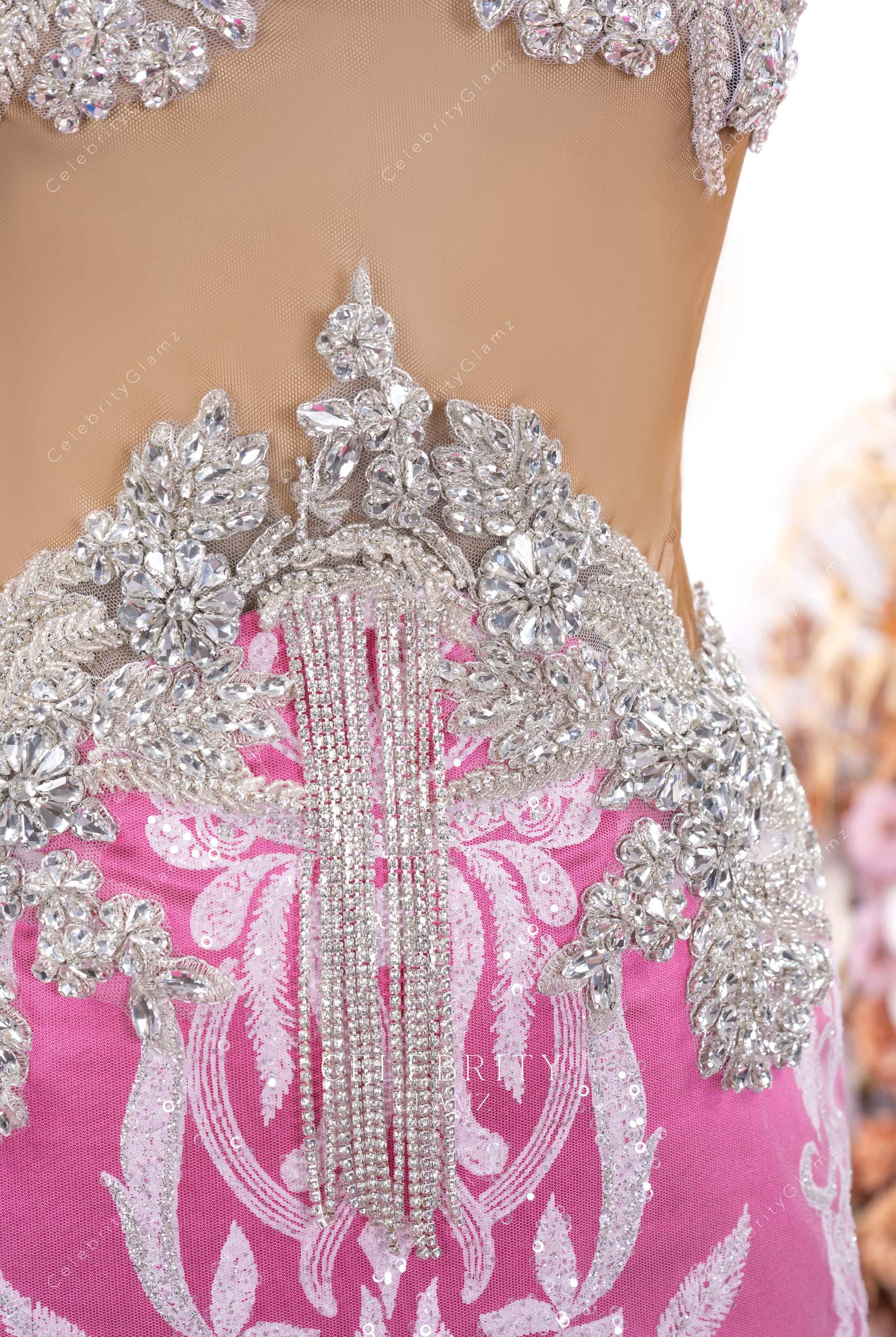 sparkly rhinestone fuchsia prom gown