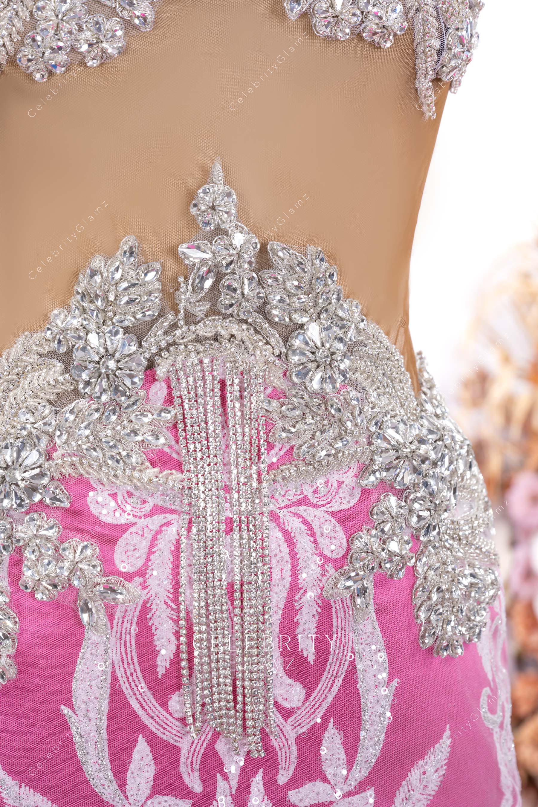 sparkly rhinestone fuchsia prom gown