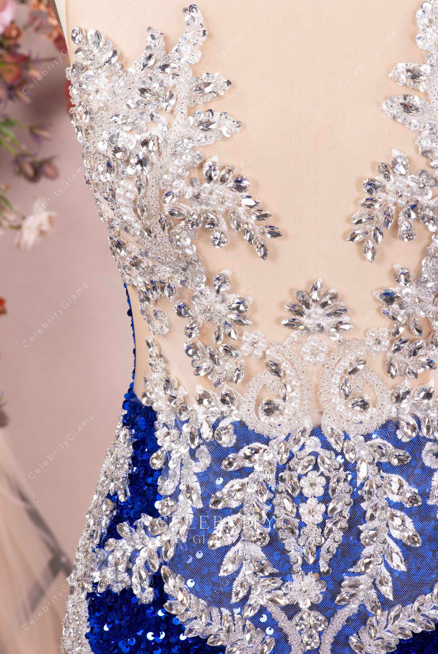 sparkly rhinestones royal blue prom dress