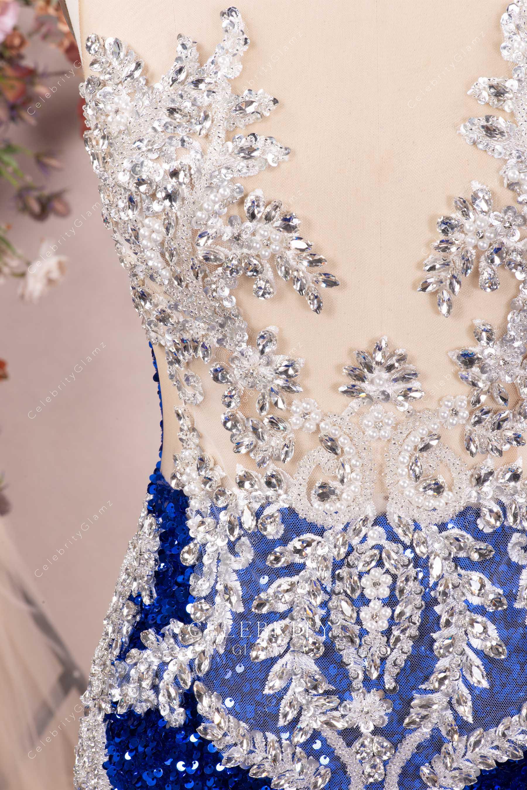 sparkly rhinestones royal blue prom dress