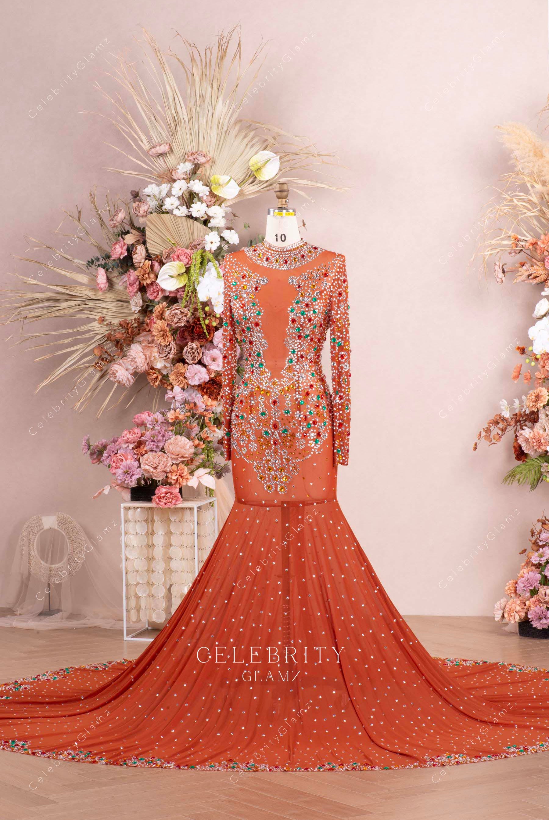 sparkly rhinestones tan prom dress