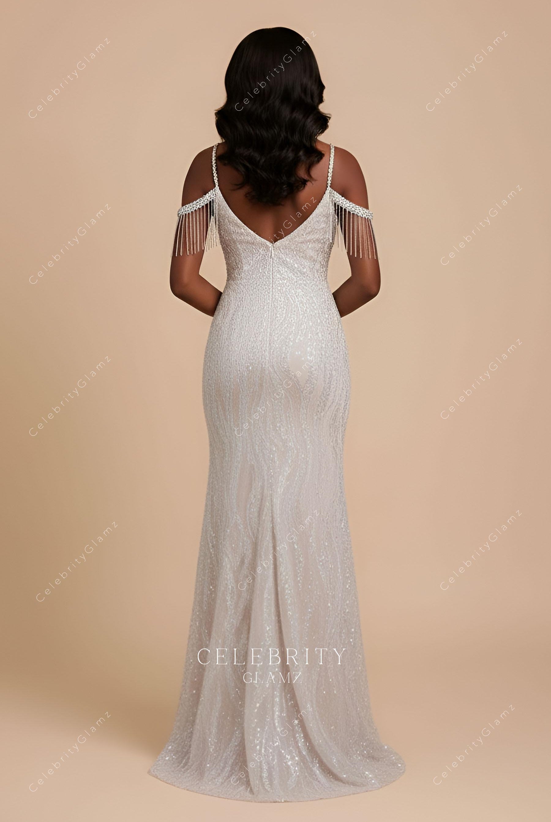 sparkly sequin v back mermaid prom dress