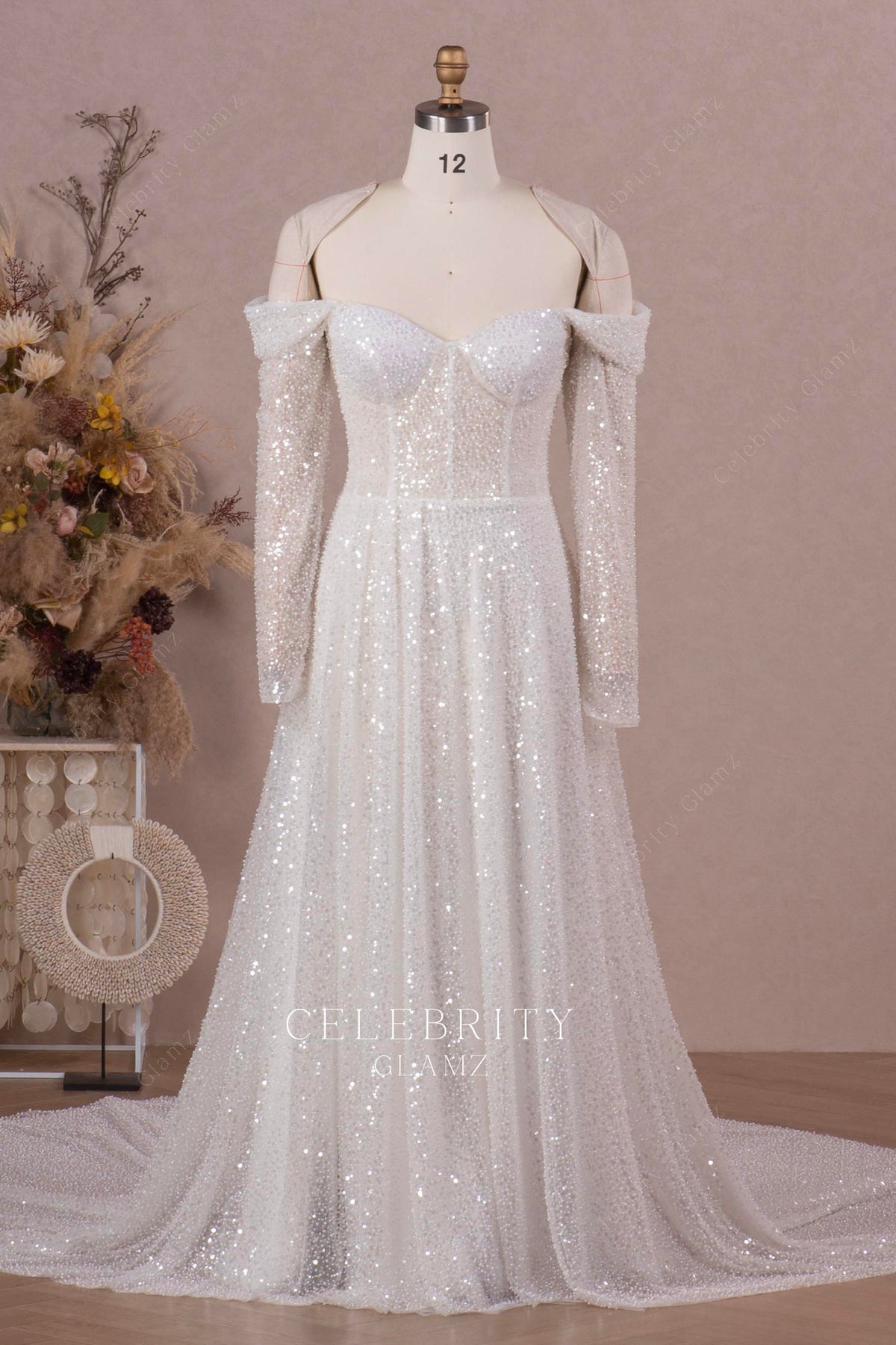 sparkly sequin a line wedding dress