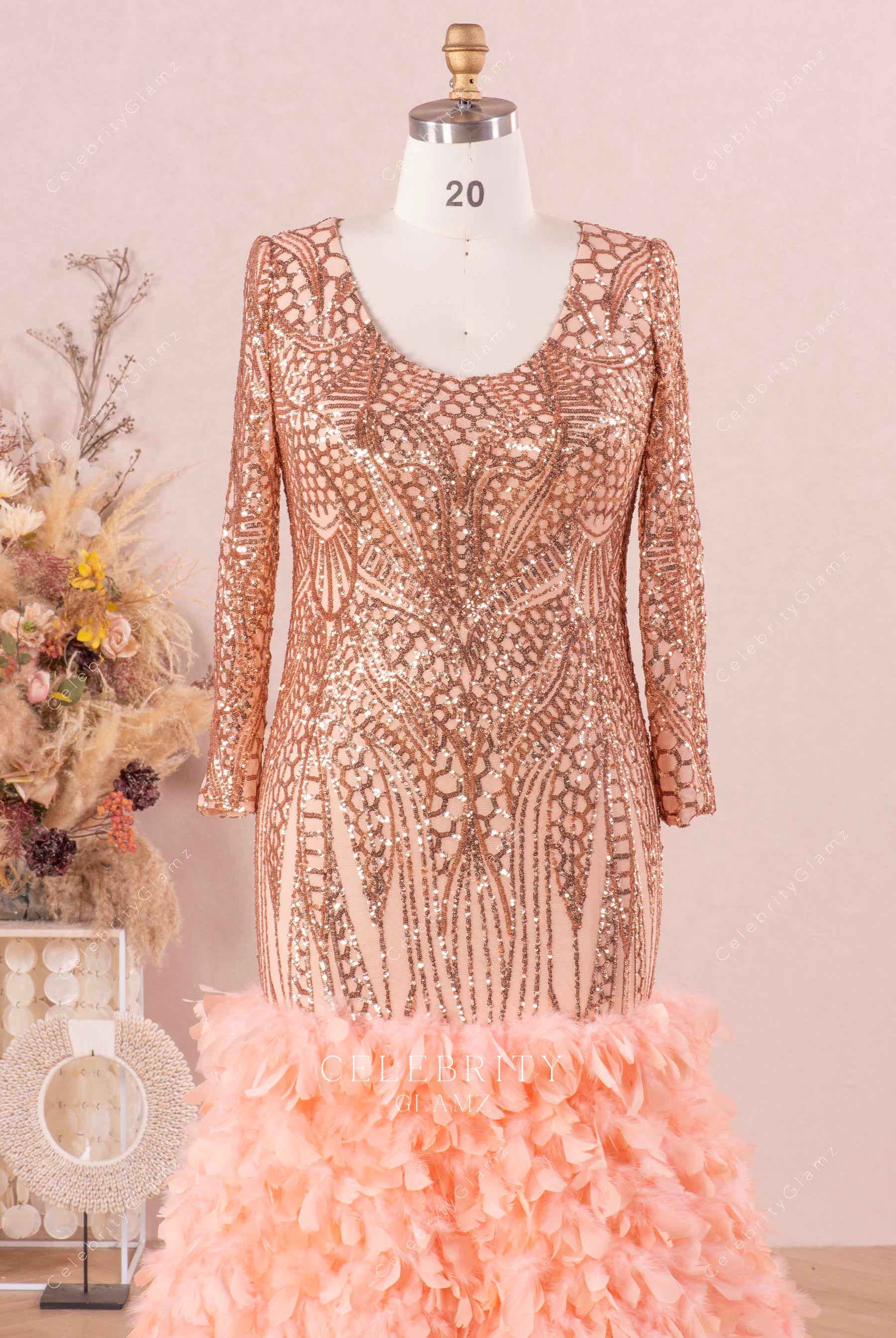 sparkly sequin scoop neck prom dress